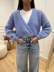Cardigan kid mohair celeste con bottone laterale - Dixie