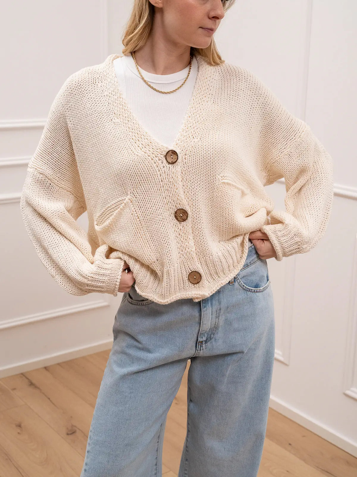 Cardigan bottoni calce bordi con ricciolo - HaveOne