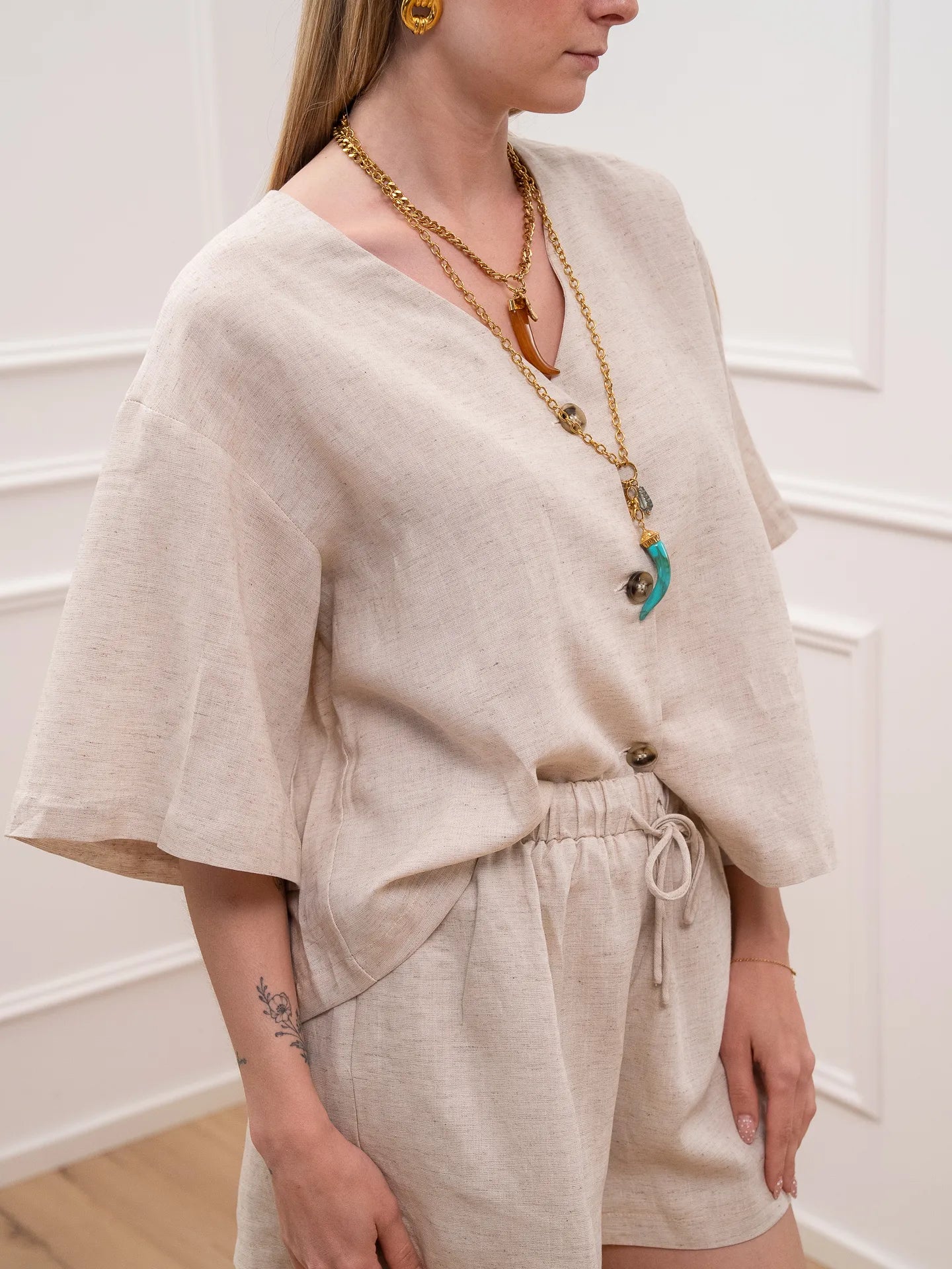 Camicia misto lino beige a mezza manica - Glamorous