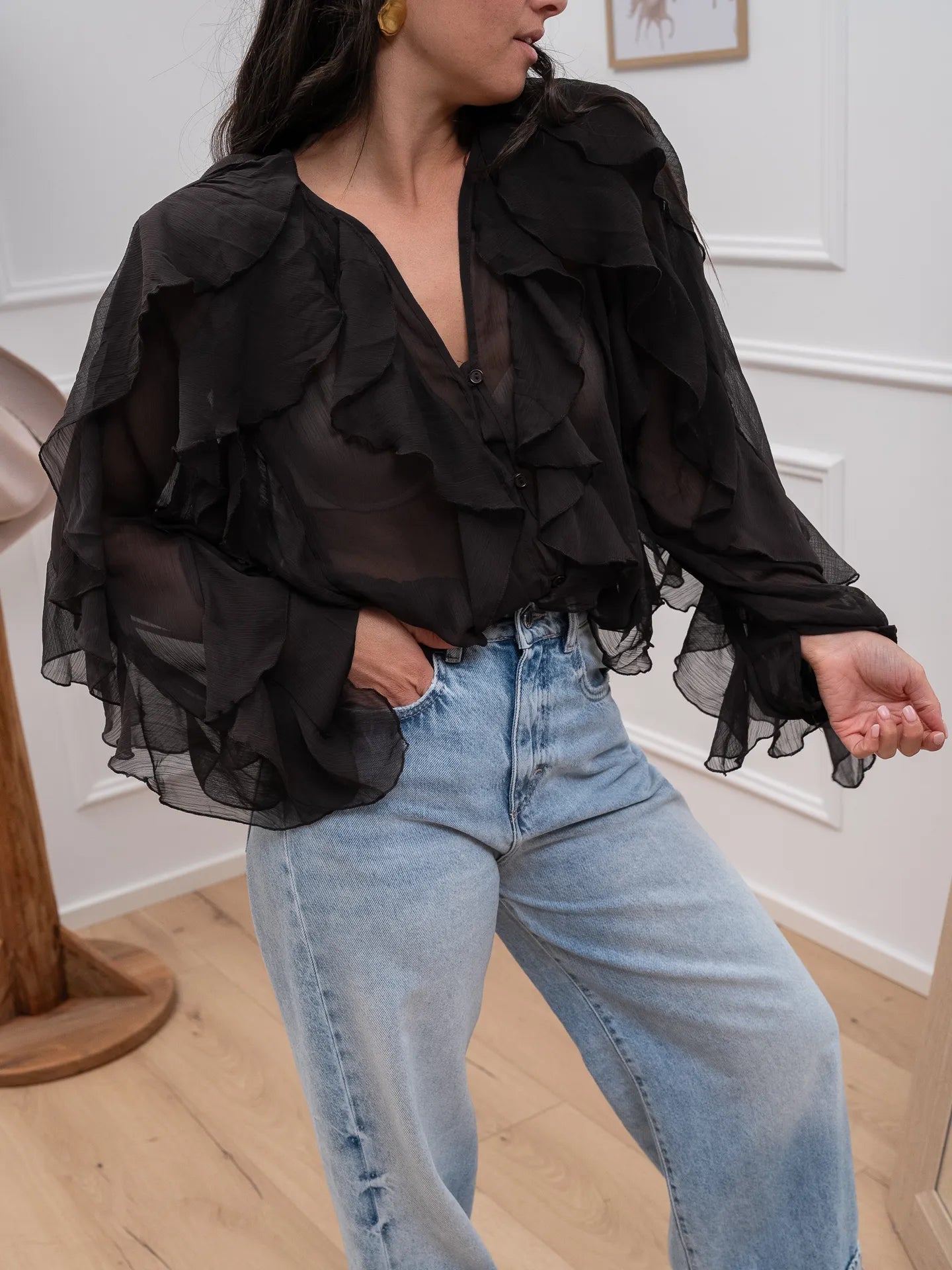 Camicia rouches all over moro - Glamorous