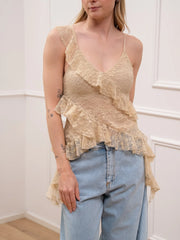 Top in pizzo beige con rouches - HaveOne