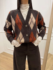 Cardigan rombi moro, camel e bruciato - Tensione In