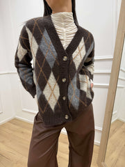 Cardigan rombi cioccolato, burro e grigio - Tensione In