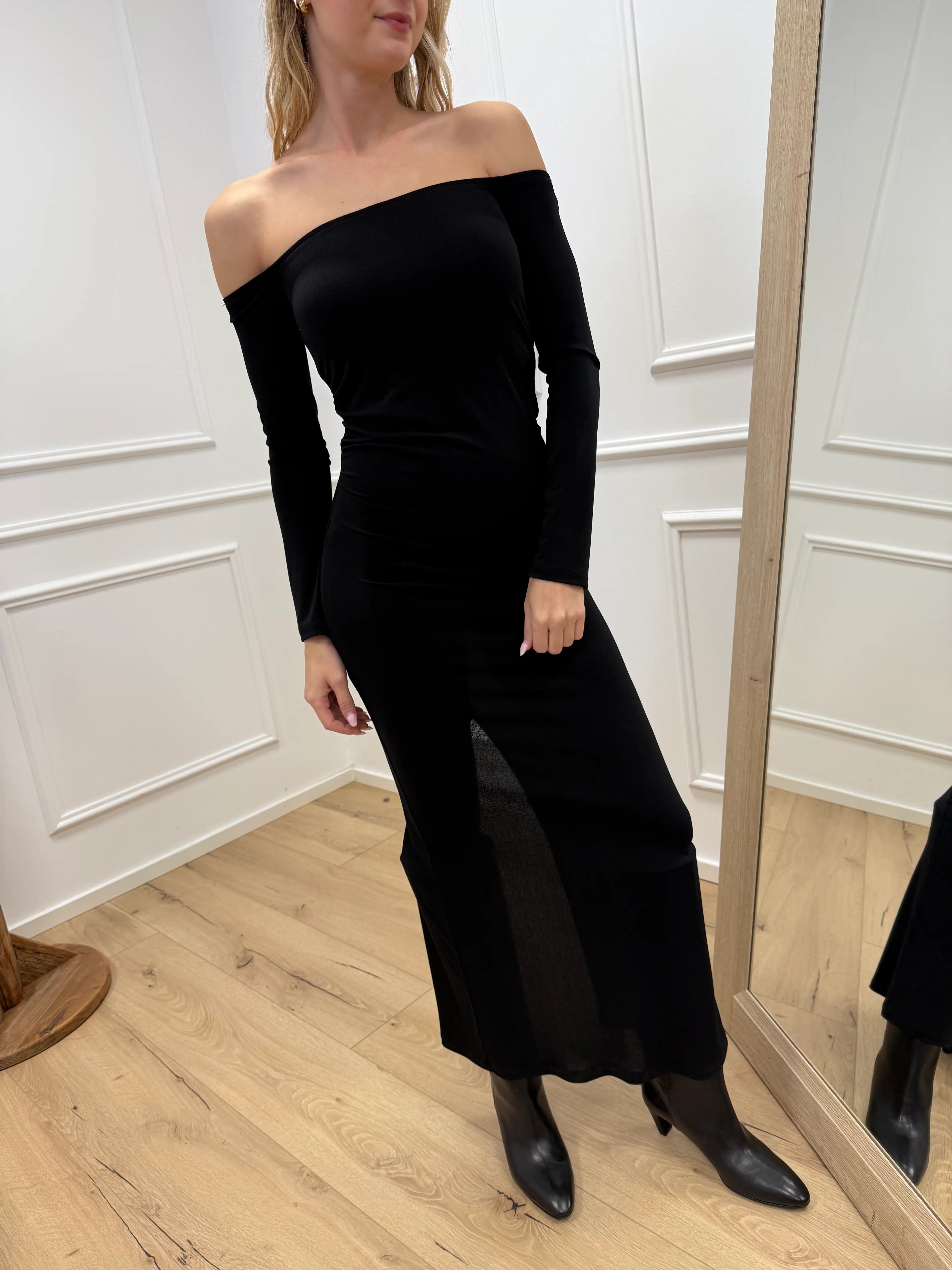 Vestito bardot nero in jersey - Vicolo