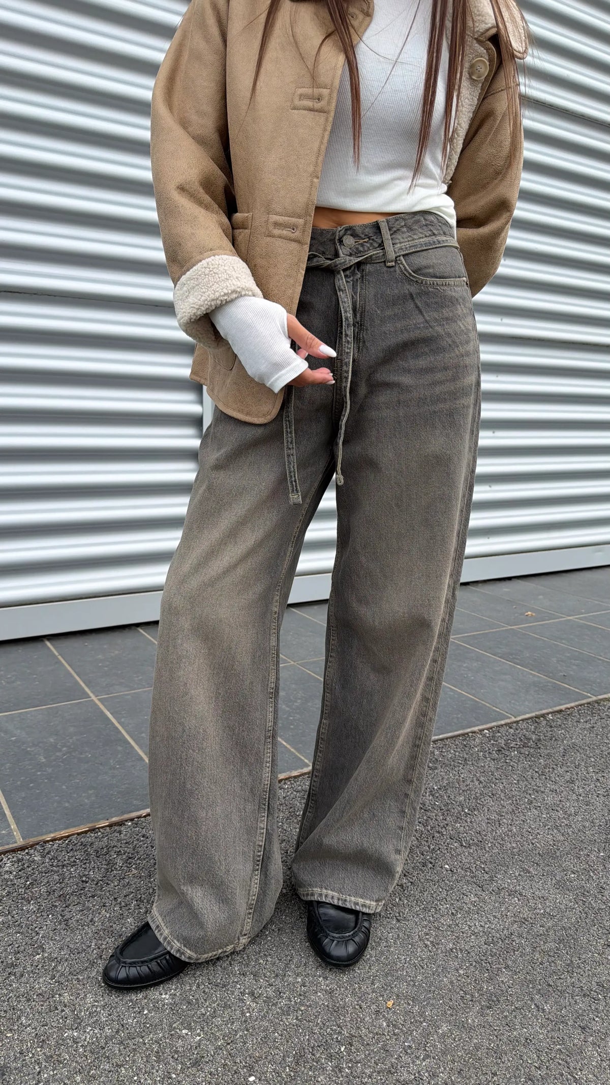 Jeans Tokyo denim grigio al thè con cintura - JJXX