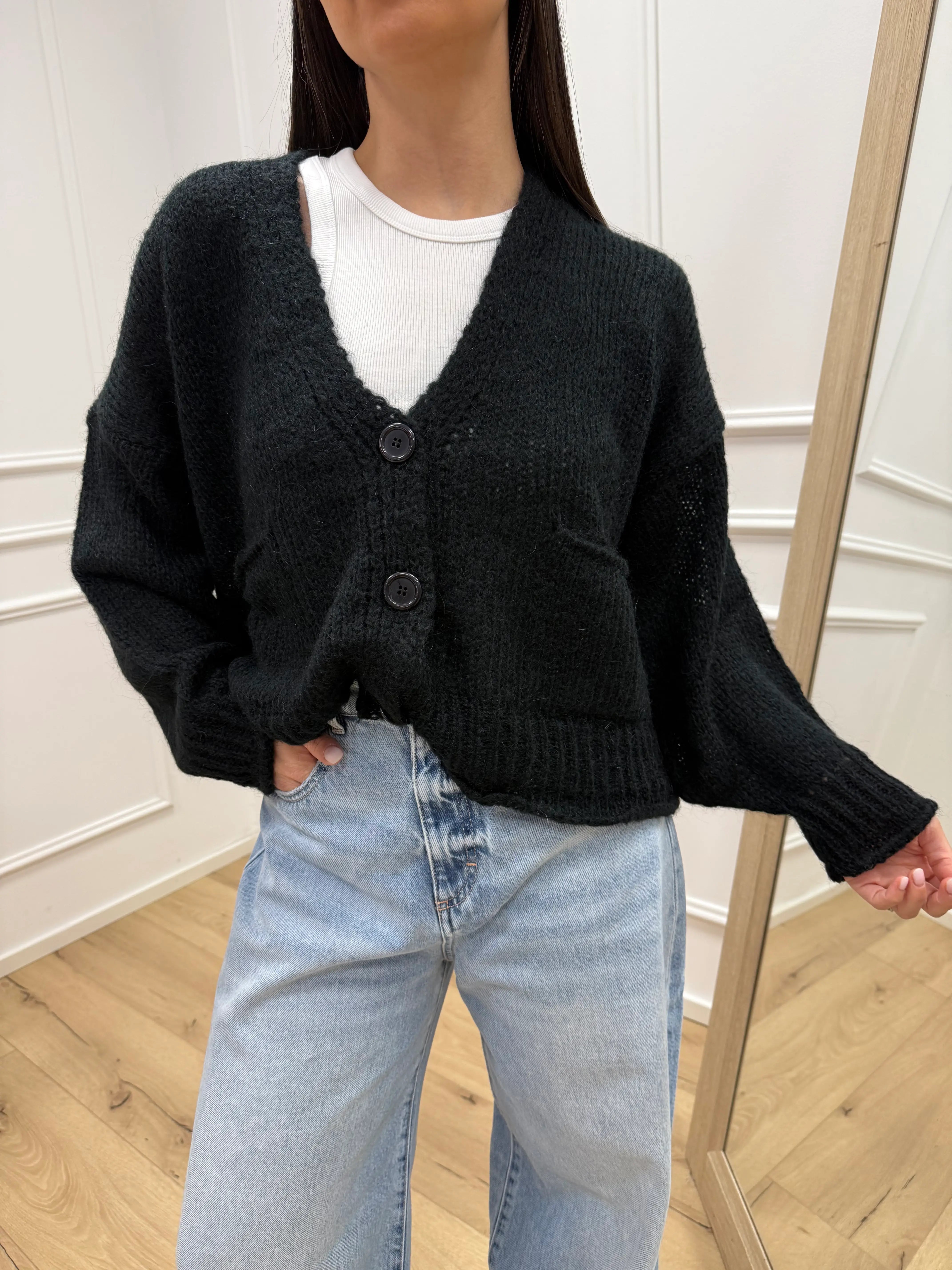 Cardigan taschine nero misto mohair - Kontatto