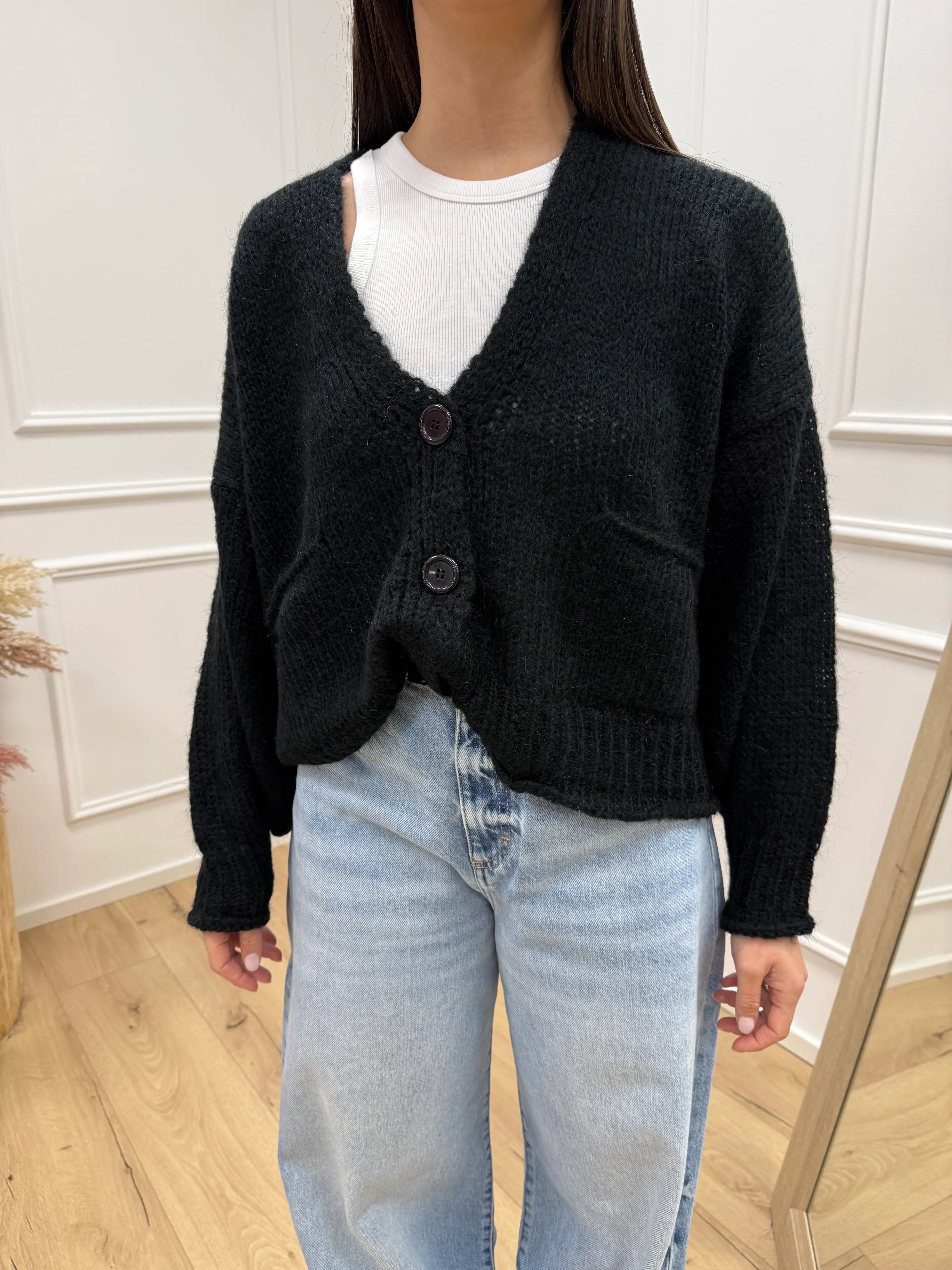 Cardigan taschine nero misto mohair - Kontatto