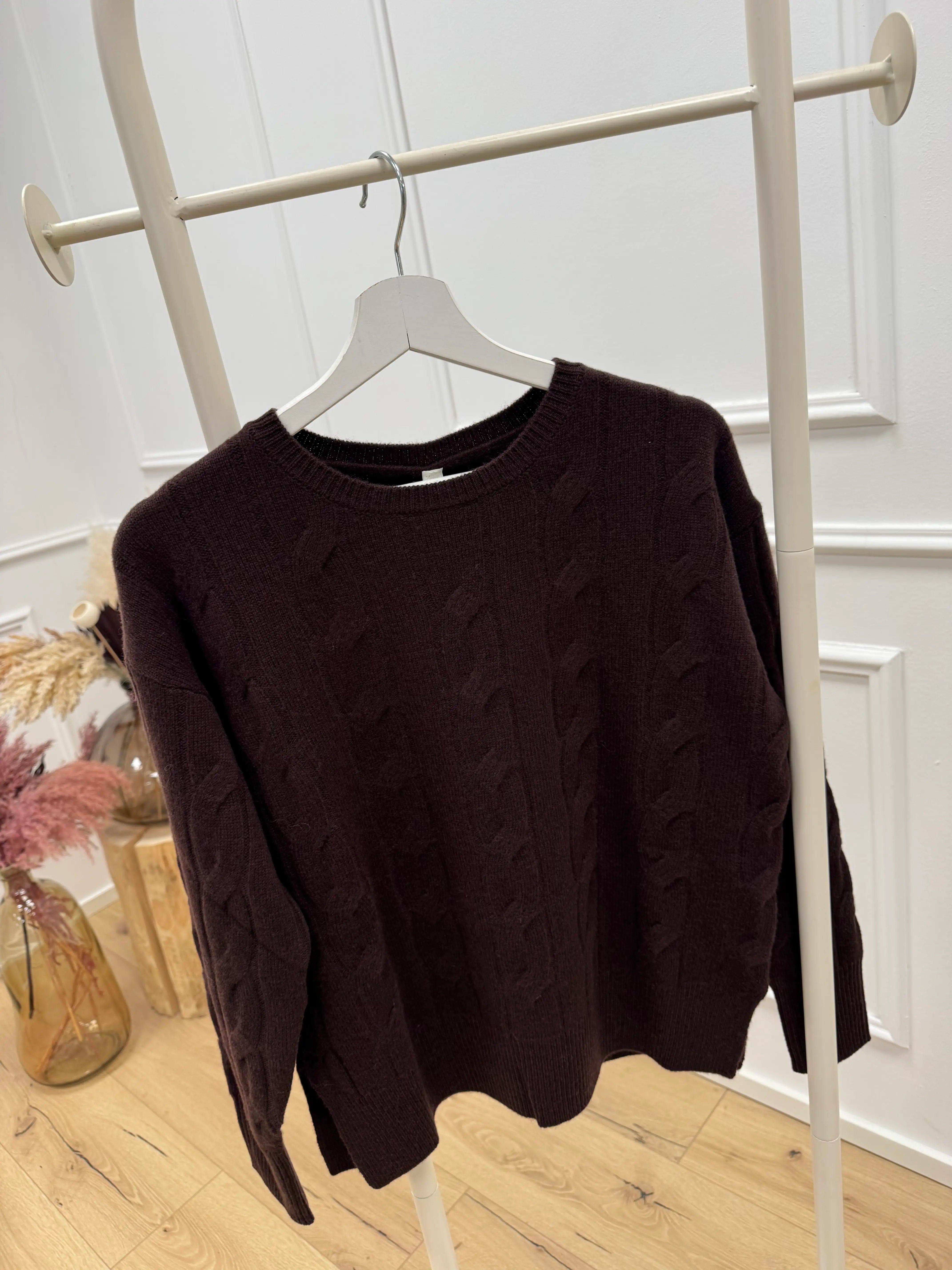 Maglia a trecce moro in 100% lana - Tensione In