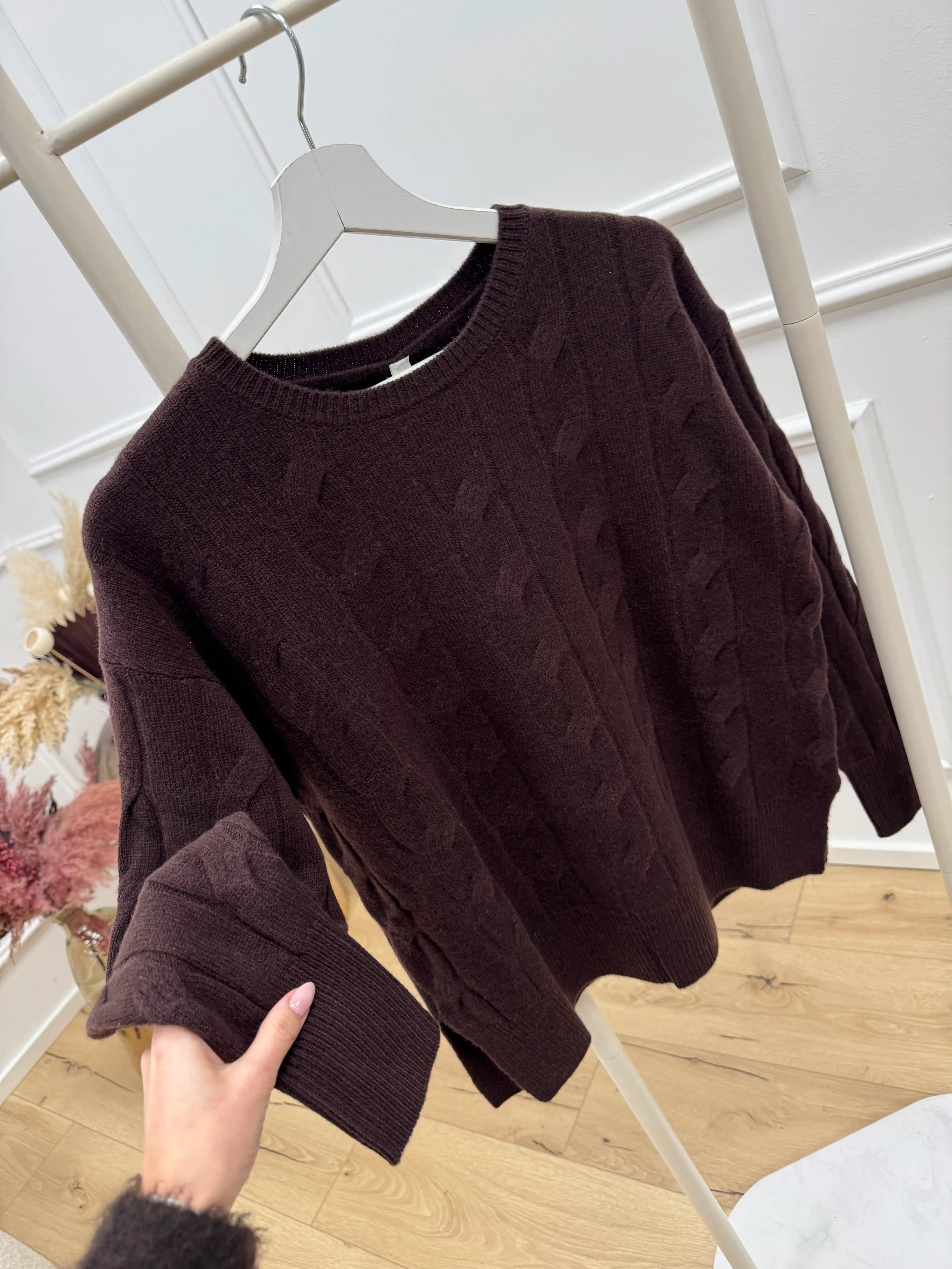 Maglia a trecce moro in 100% lana - Tensione In