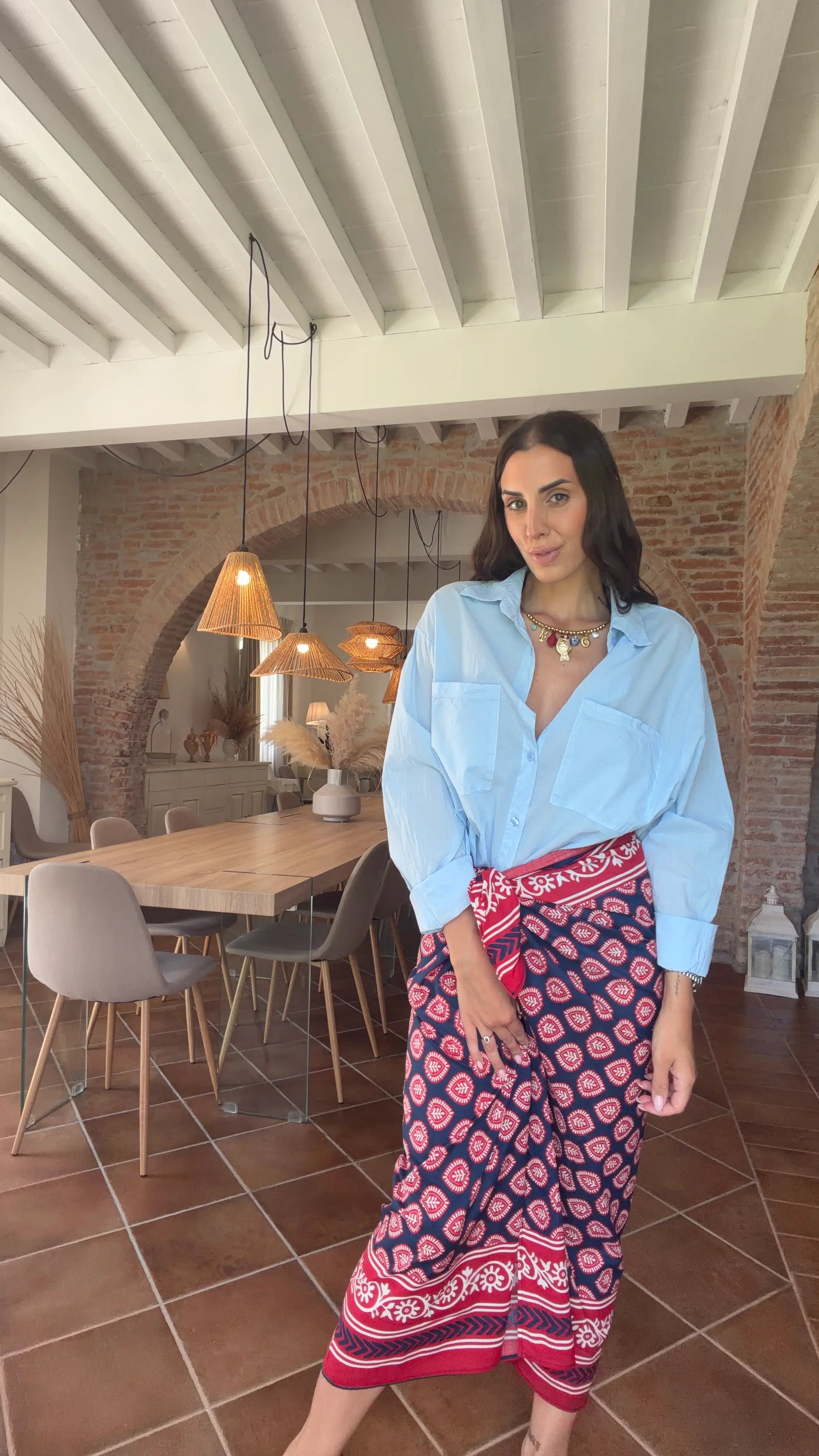 Pareo Gipsy fantasia etnica blu e rossa - HaveOne