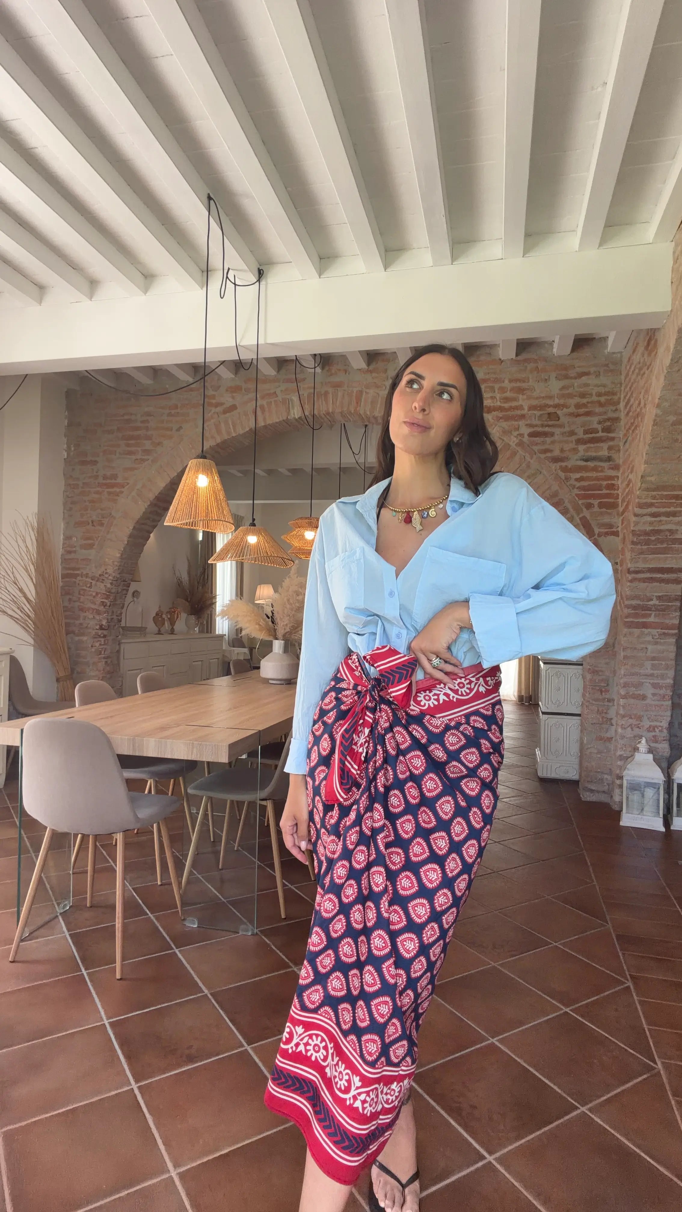 Pareo Gipsy fantasia etnica blu e rossa - HaveOne