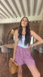 Pantaloncini bottoncini vichy rosso - Vicolo