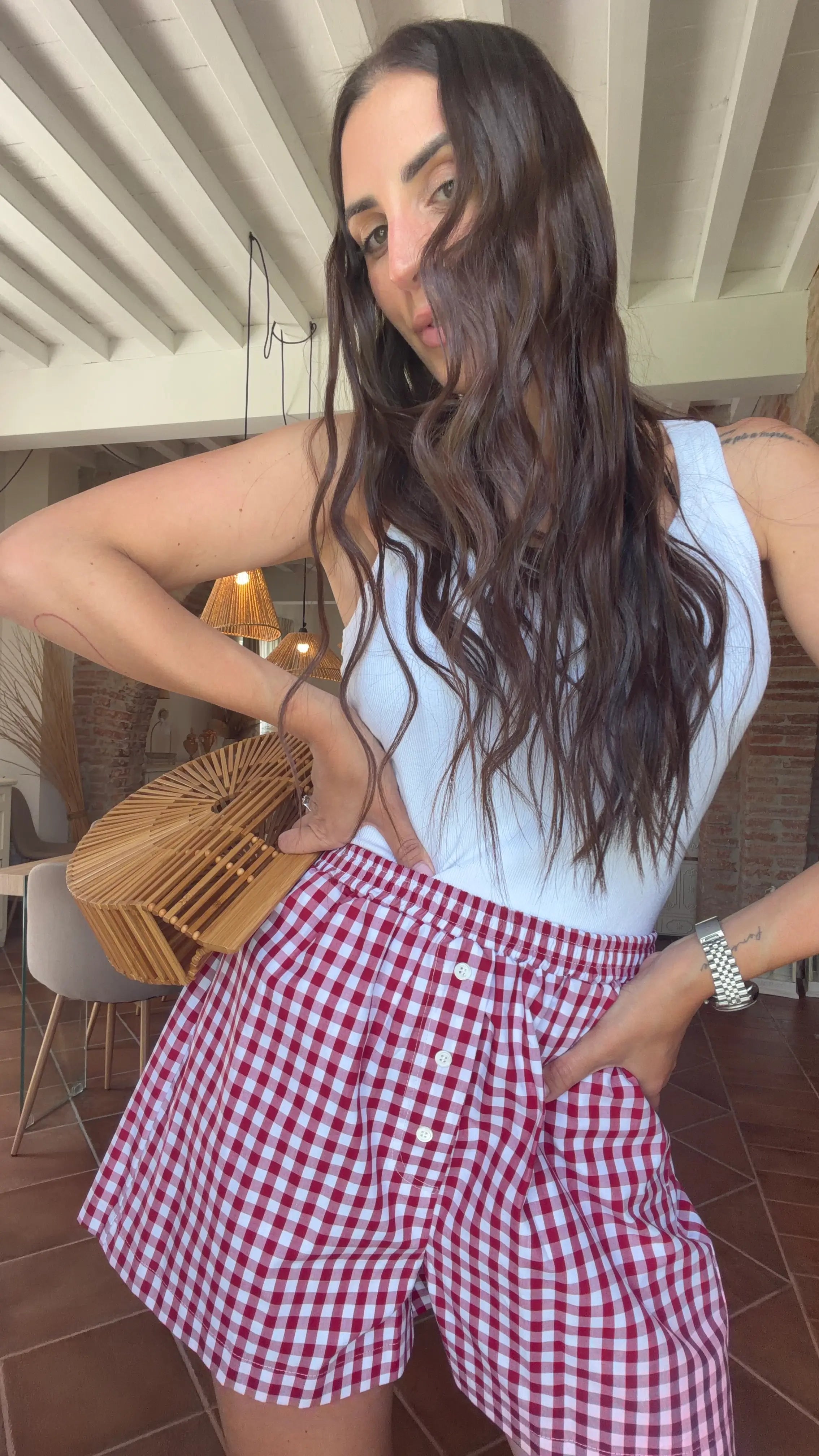 Pantaloncini bottoncini vichy rosso - Vicolo