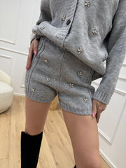 Shorts in maglia grigi con cabochon - Vicolo