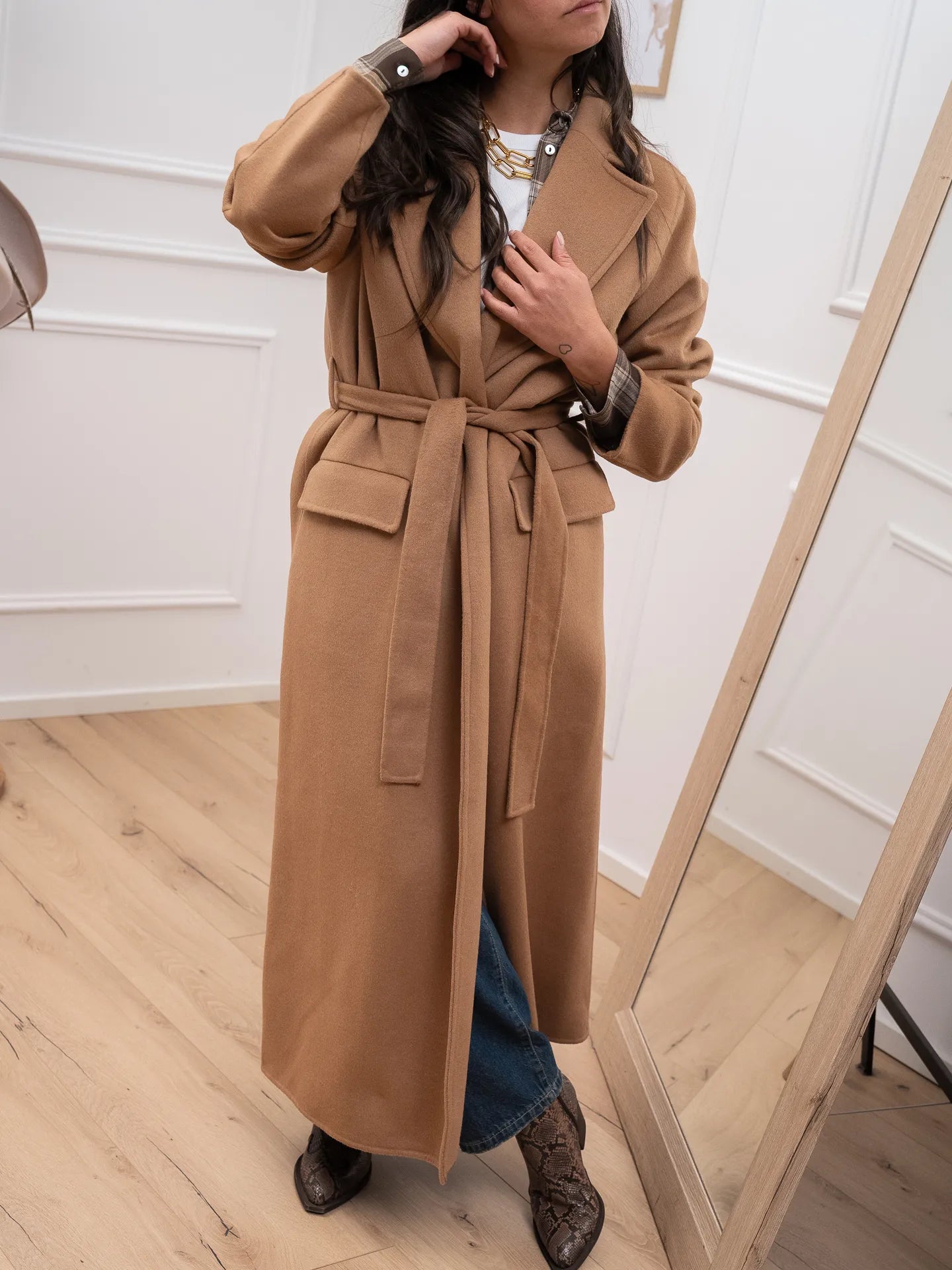 Cappotto cammello lungo con cintura - Vicolo