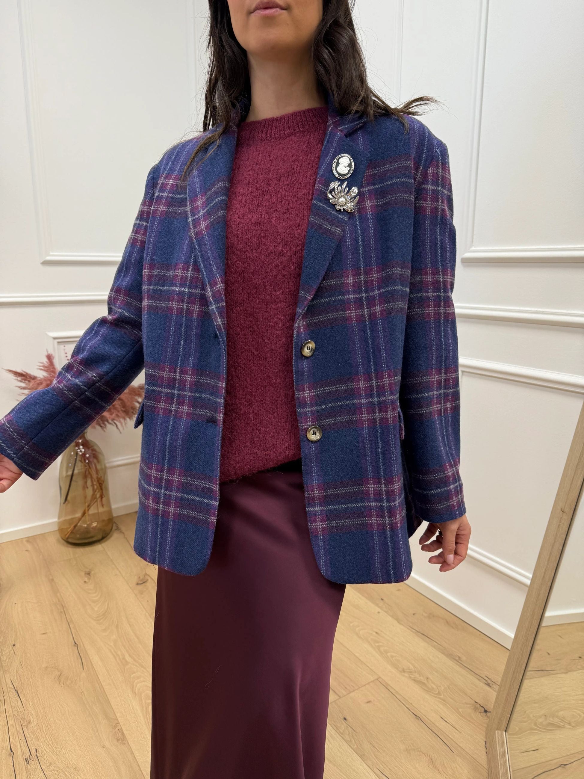 Giacca cappotto check blu in lana - Dixie