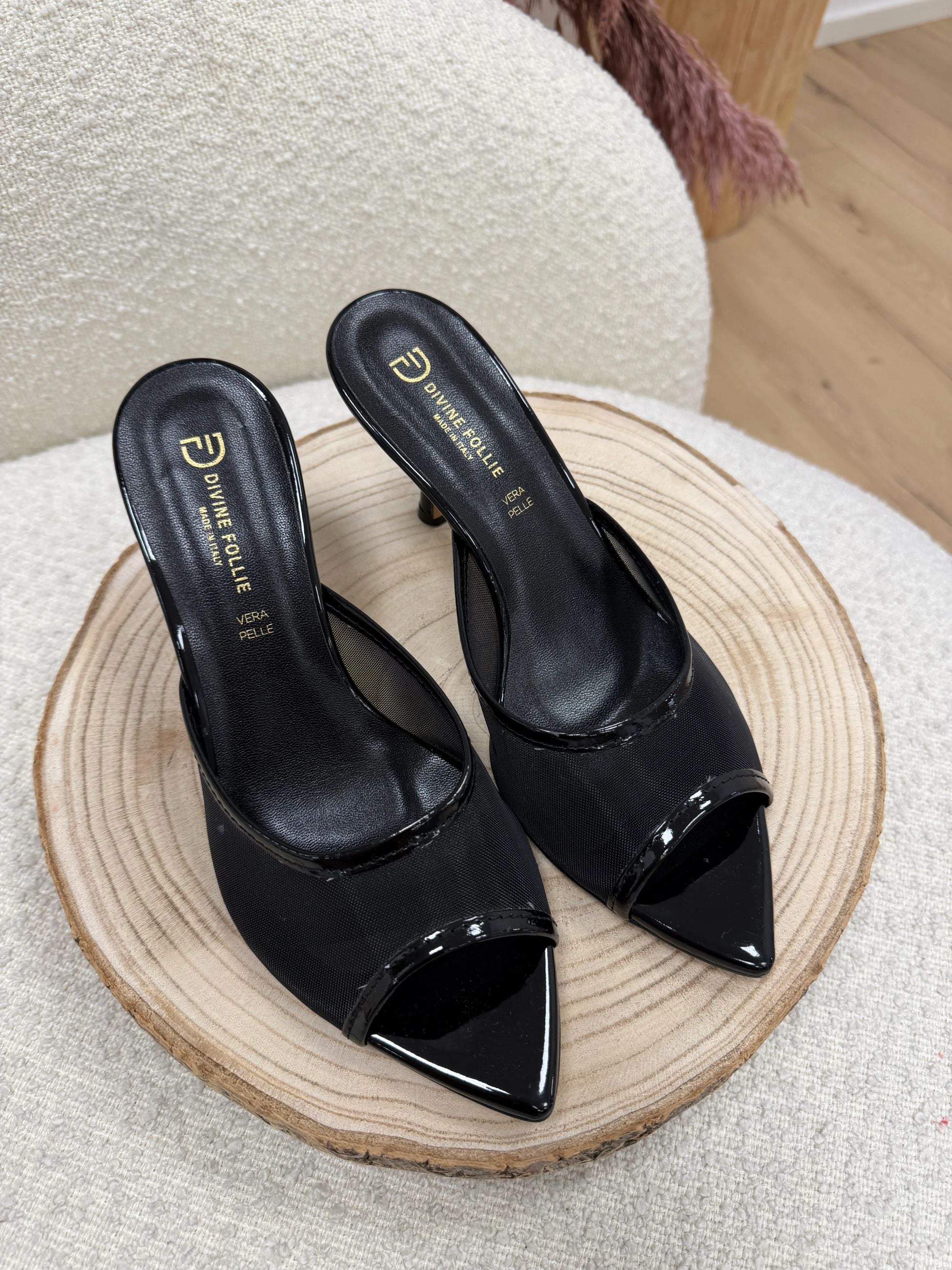 Décolleté sabot “Luna” in mesh nere - Divine Follie