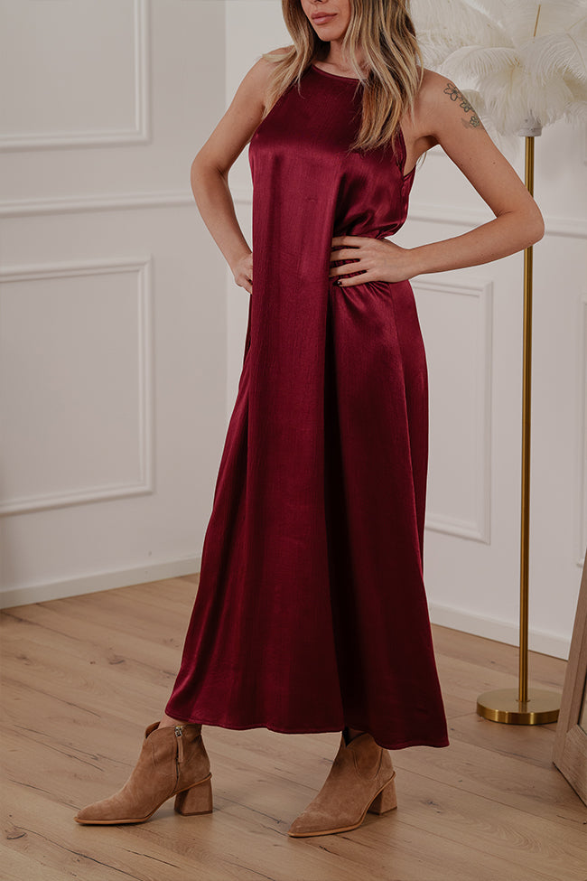 Vestito trapezio bordeaux in viscosa - HaveOne