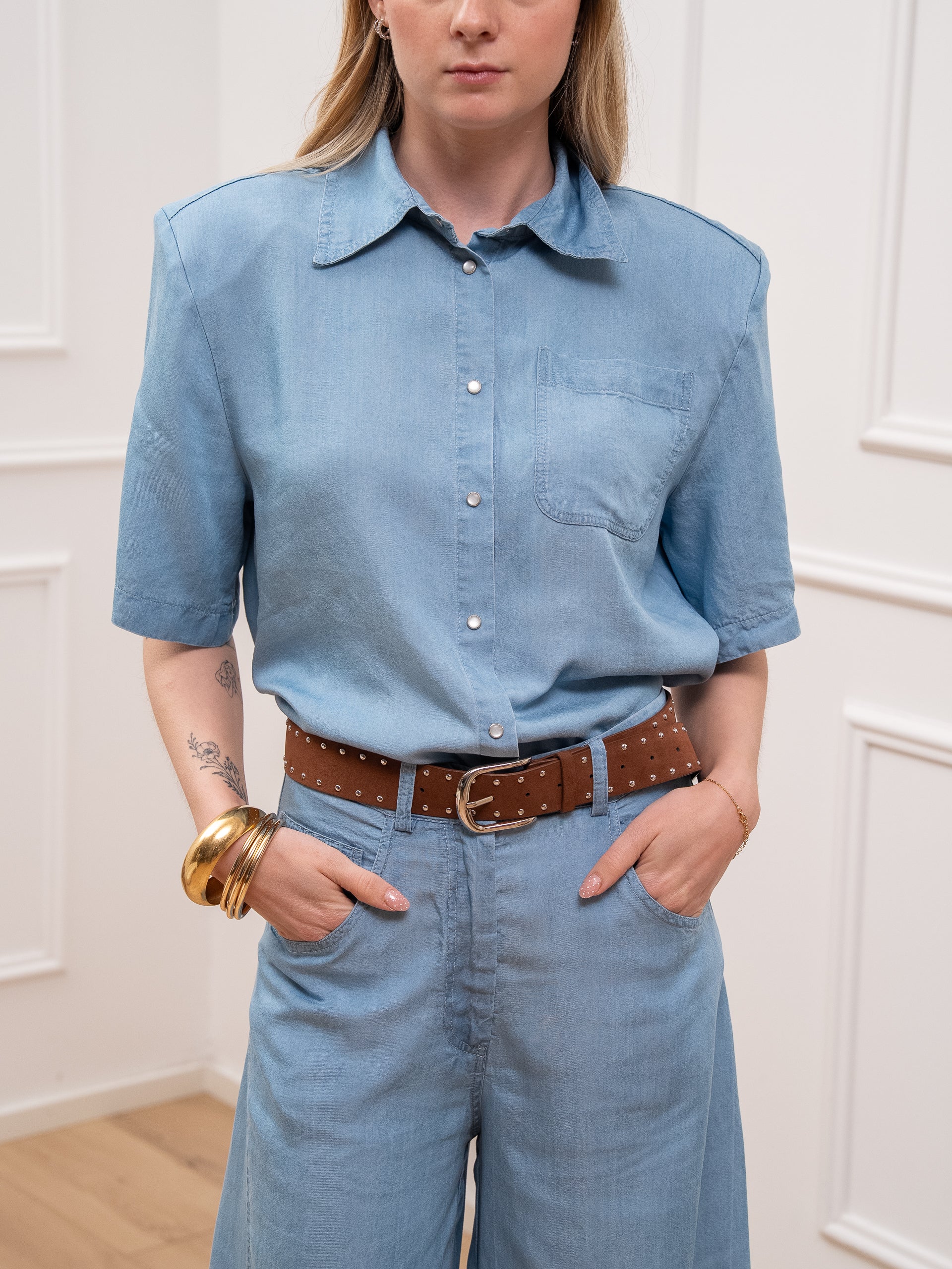 Camicia denim in lyocell a mezza manica - HaveOne