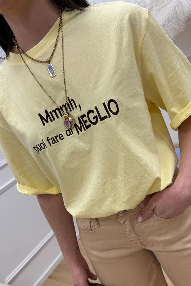 T shirt gialla ricamo "Puoi fare di meglio" - HaveOne
