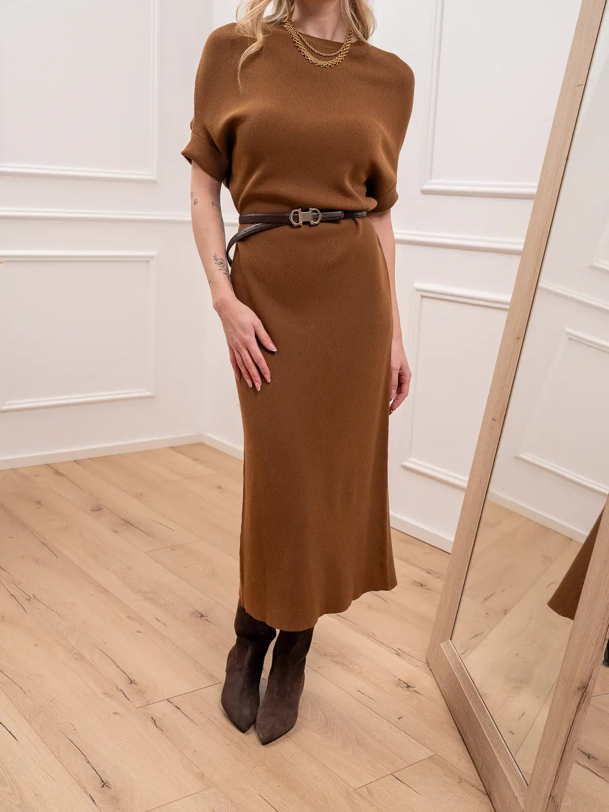 Vestito a coste biscotto con cintura - Vicolo