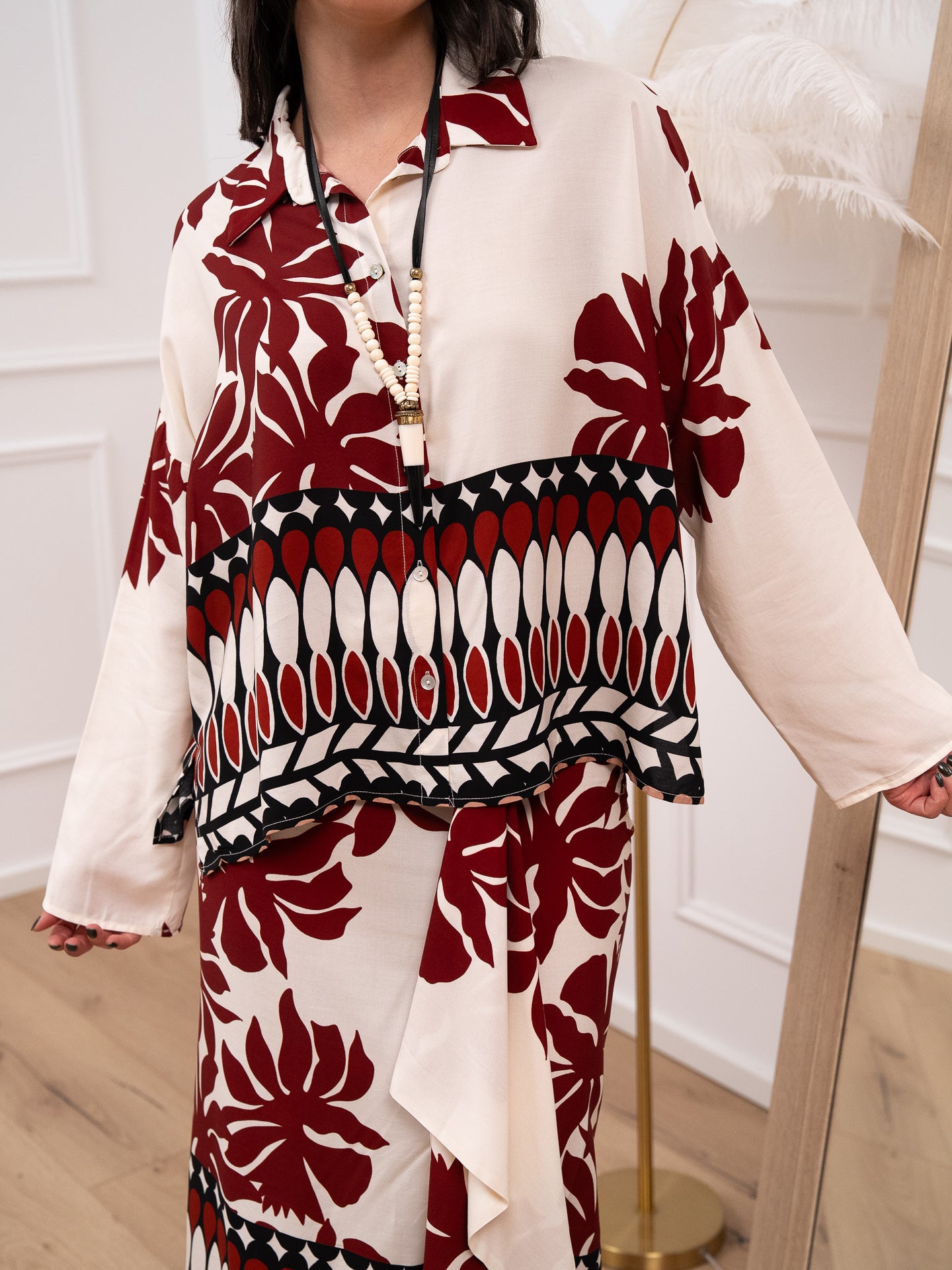 Camicia burro fantasia foglie rosse - HaveOne