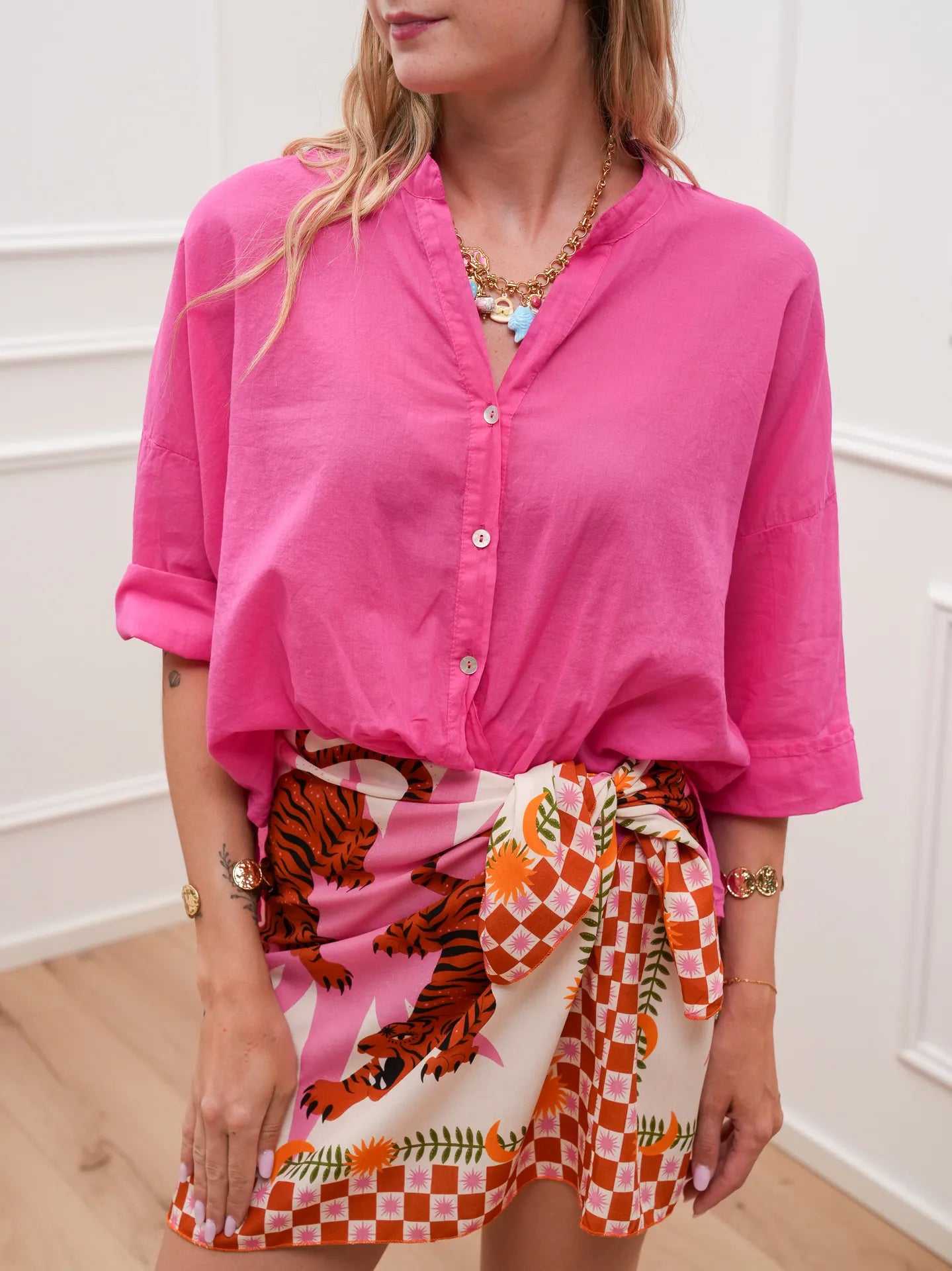 Camicia in voile di cotone fucsia - HaveOne