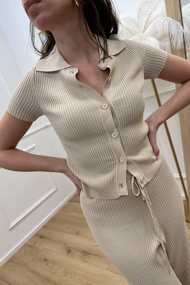 Polo sabbia a costine in viscosa - Vicolo