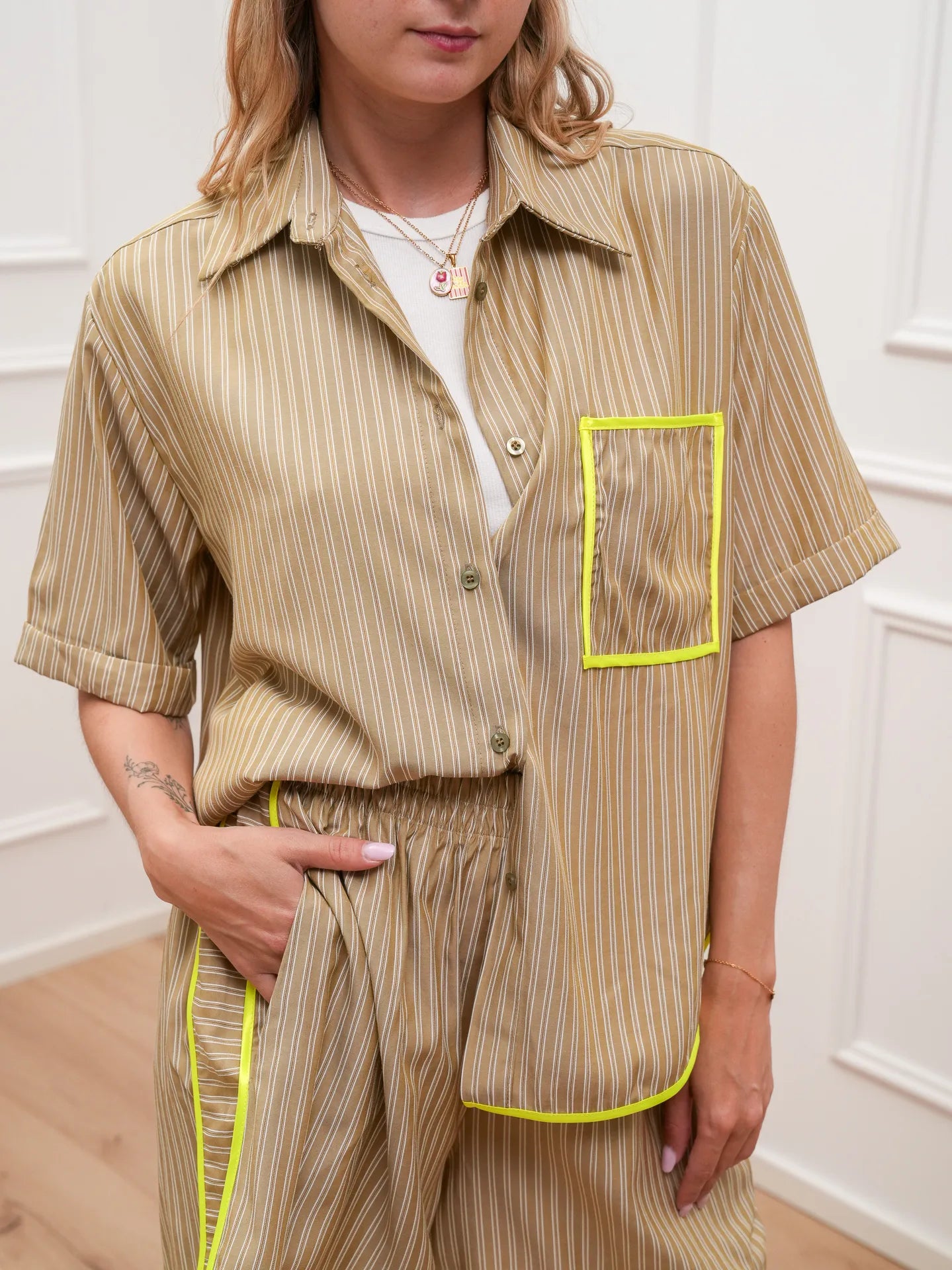 Camicia gessata sabbia piping lime - Tensione In
