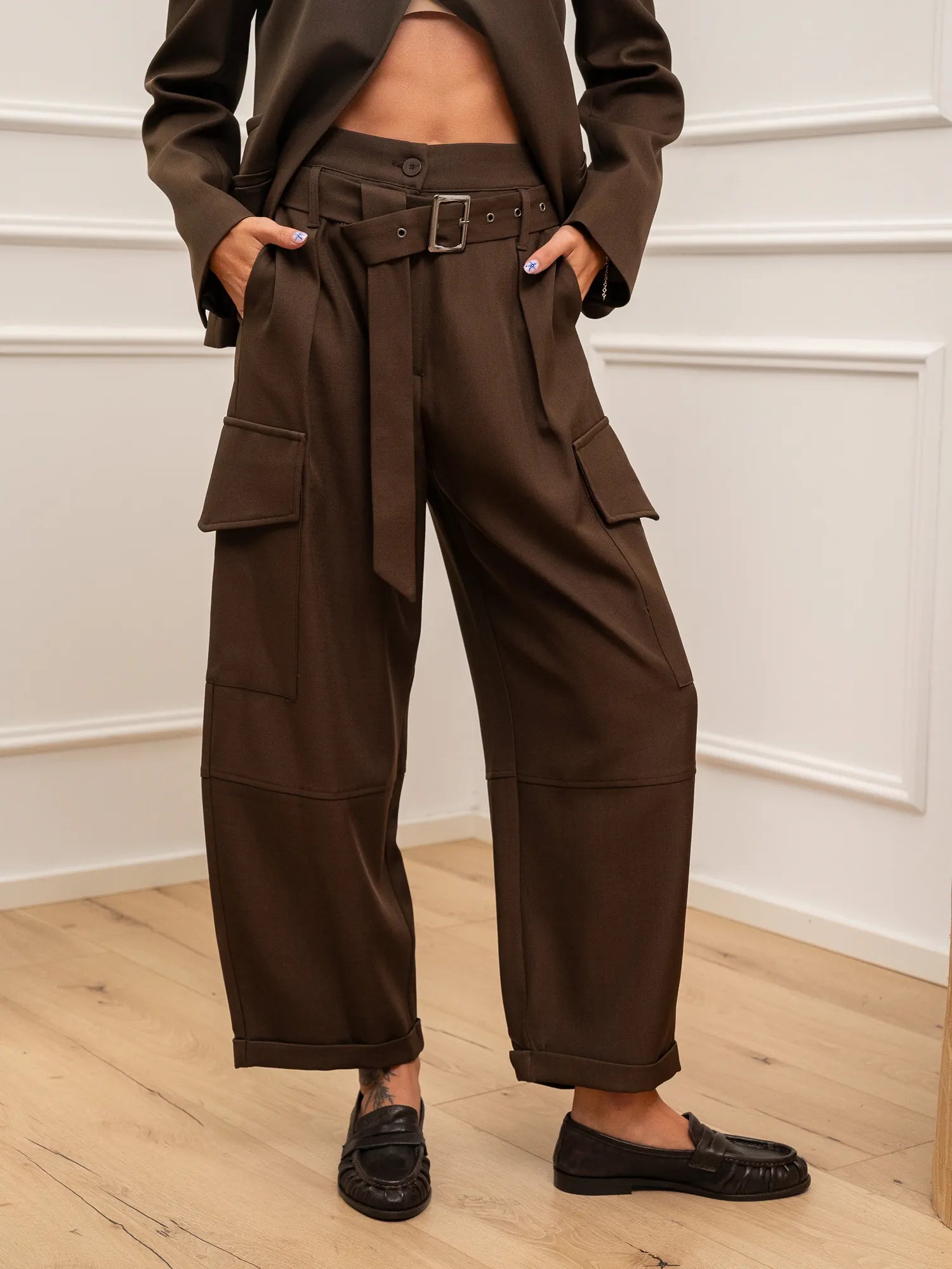 Pantaloni barrel moro con maxi tasche - HaveOne