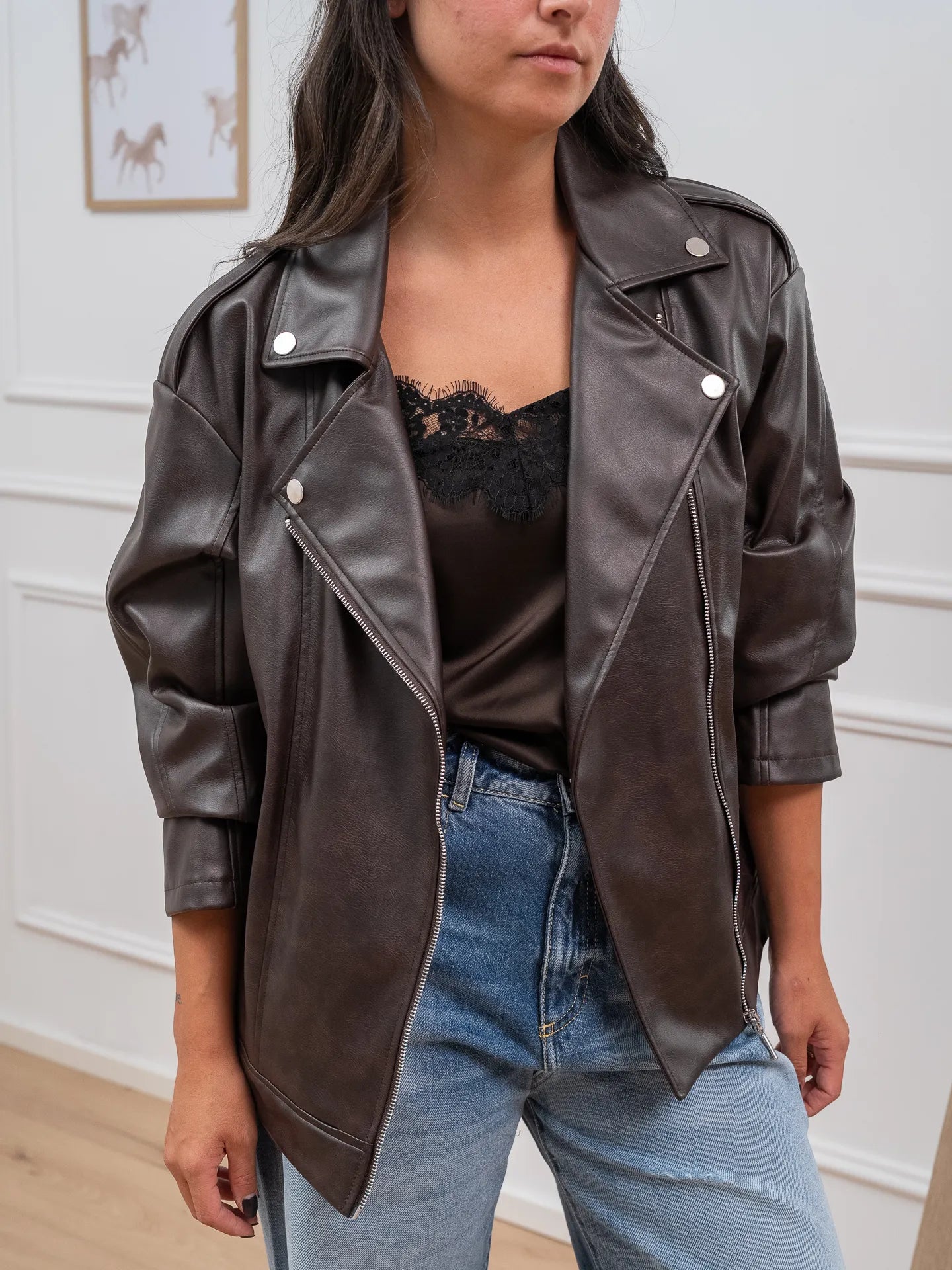 Chiodo over in ecopelle moro con zip - HaveOne