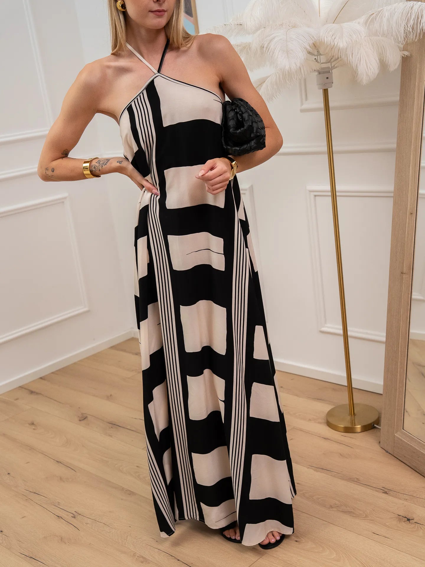 Vestito lungo fazzoletto panna e nero  - HaveOne