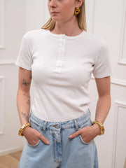 T shirt serafino bianca a mezza manica - Tensione In