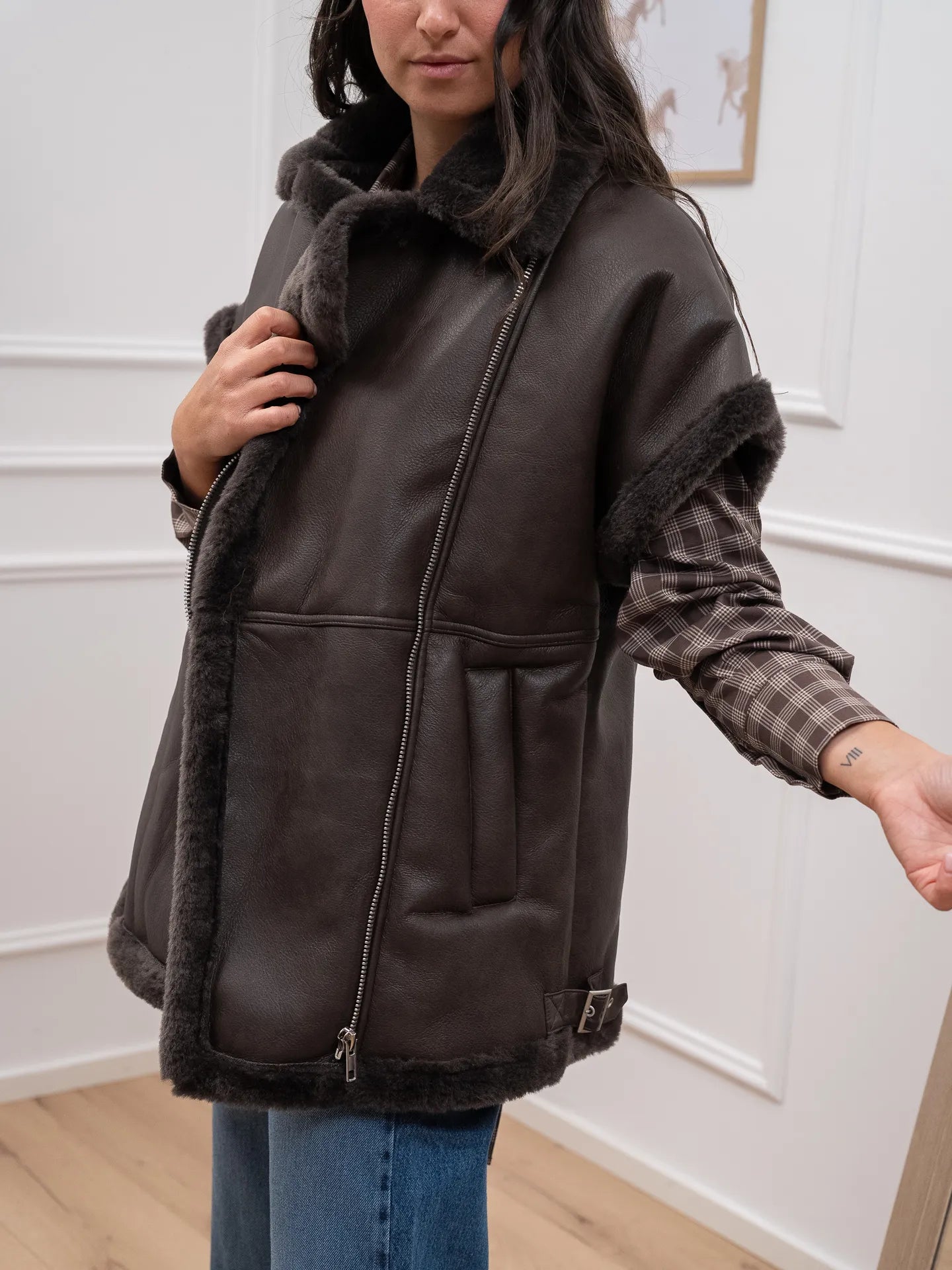 Gilet montone moro oversize - Glamorous