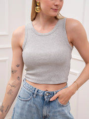 Canotta Fallon crop grigio melangè a costine - JJXX