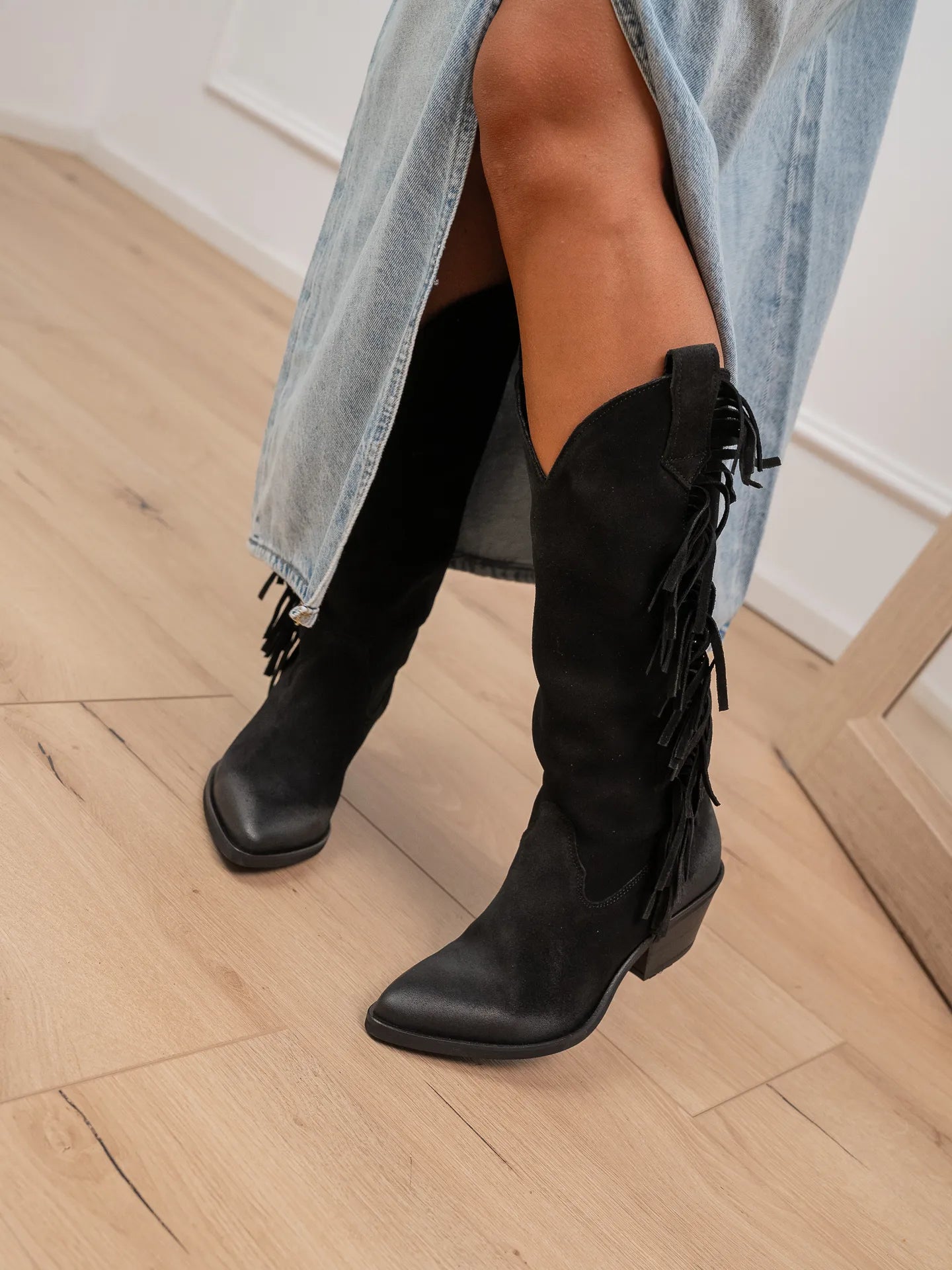 Texano Velour nero con frange - Ovyè