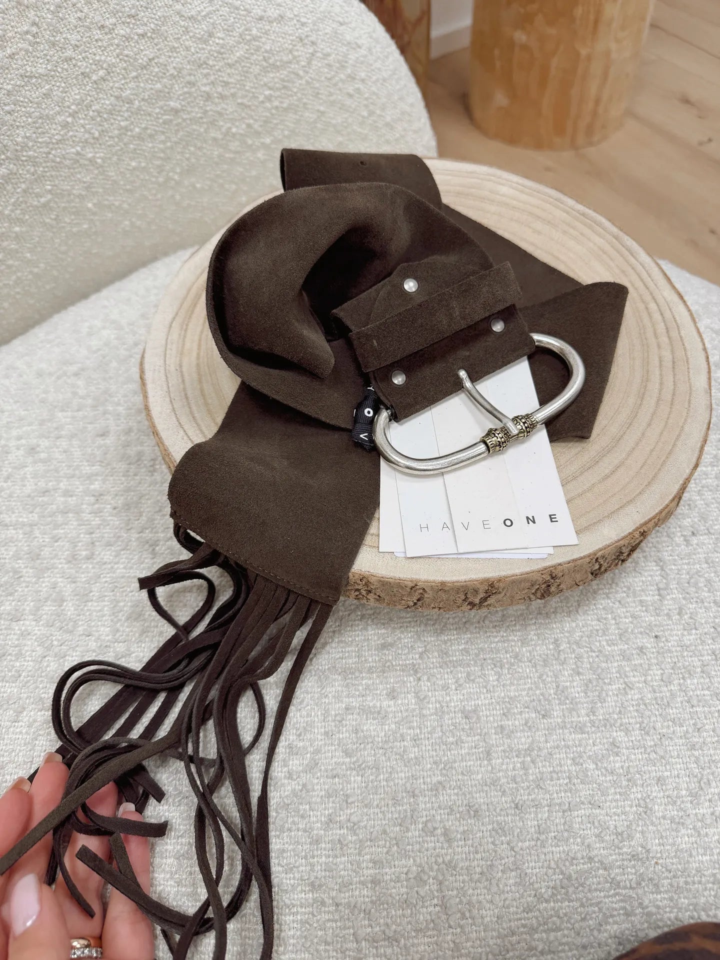 Cintura scamosciata moro con frange - HaveOne