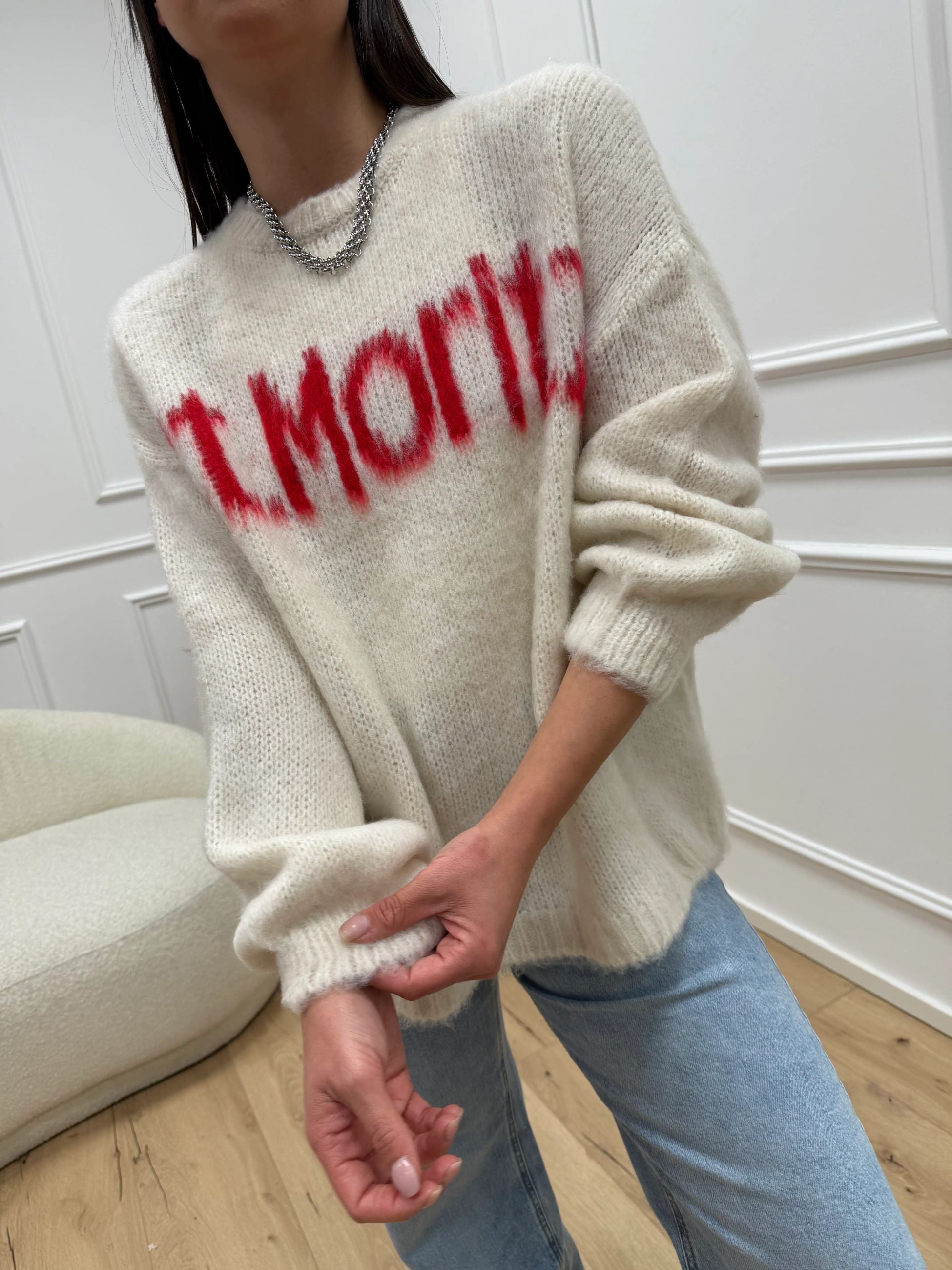 Maglia girocollo St.Moritz panna e rosso - HaveOne