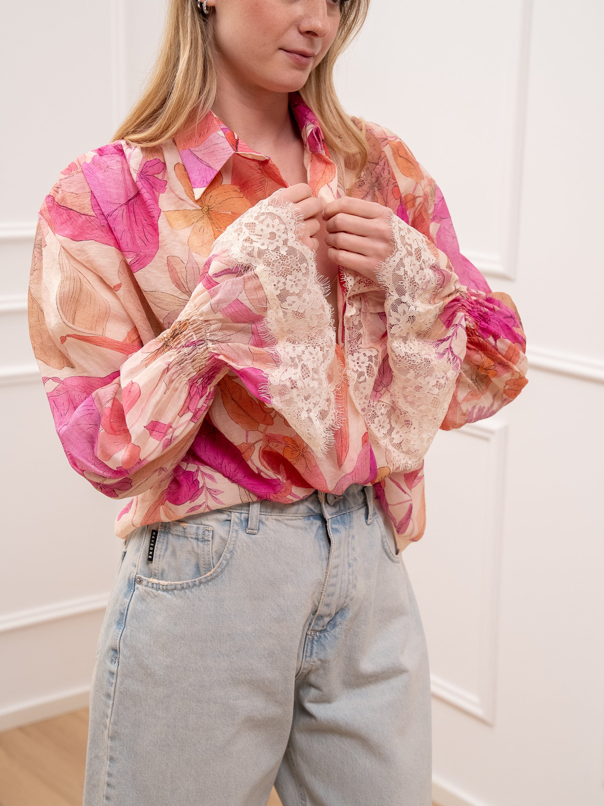 Camicia Flora burro, pesca e rosa - HaveOne