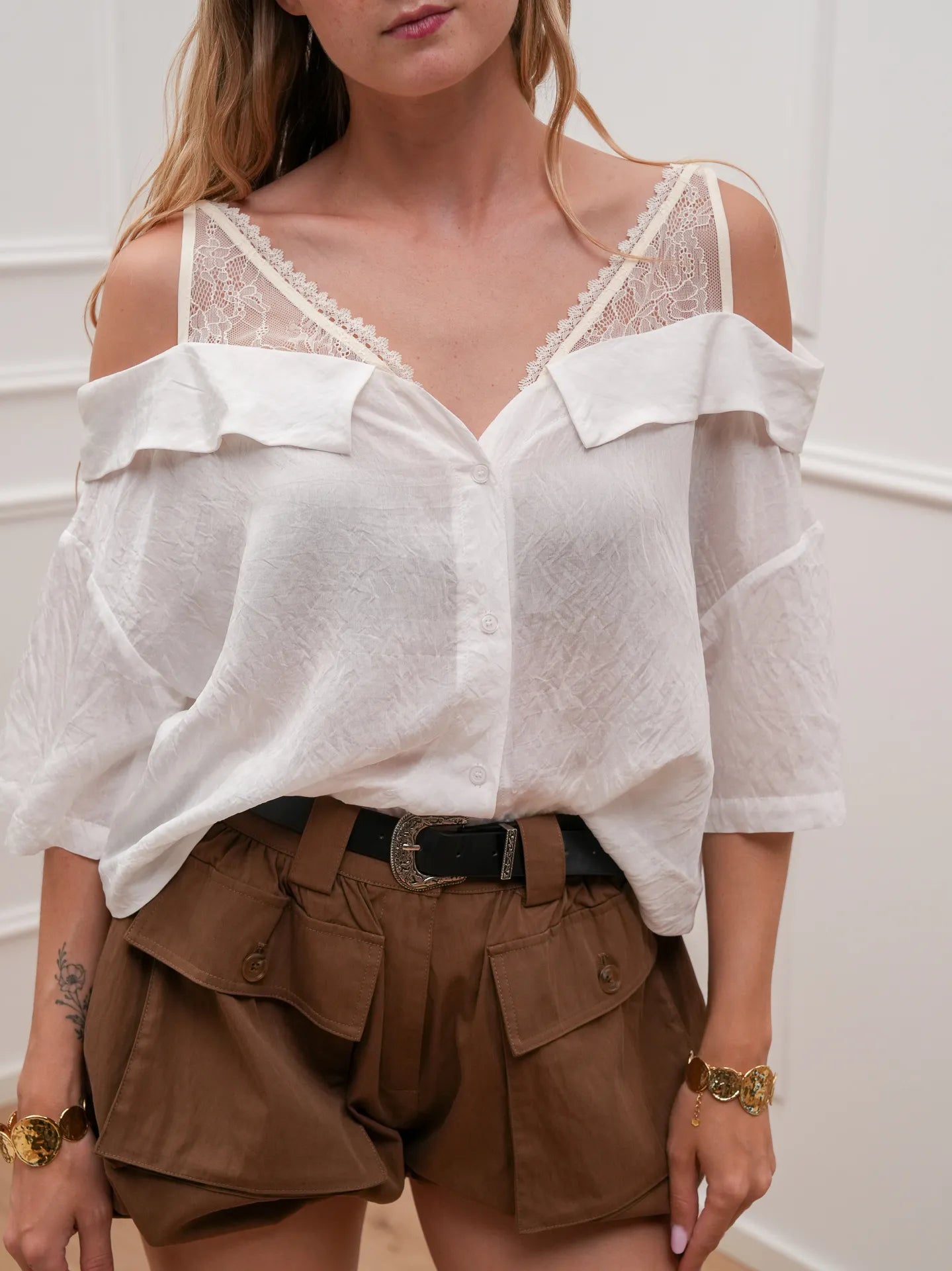 Camicia Nancy panna in mussola e pizzo - You Decide