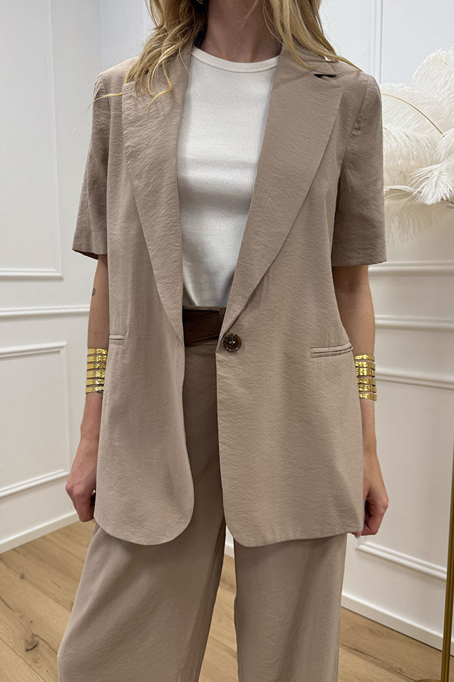 Giacca mezza manica beige in viscosa stropicciata - HaveOne
