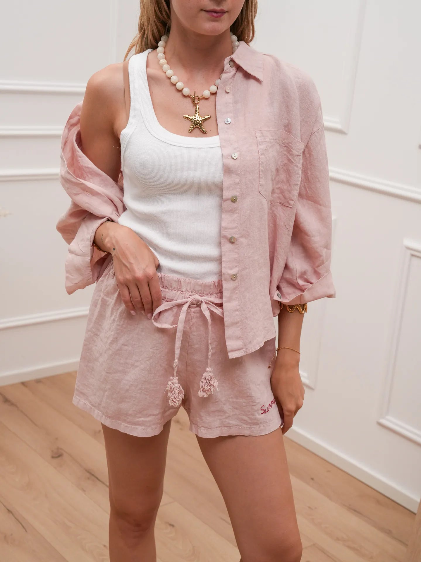 Camicia Summer Time rosa 100% lino - Tensione In