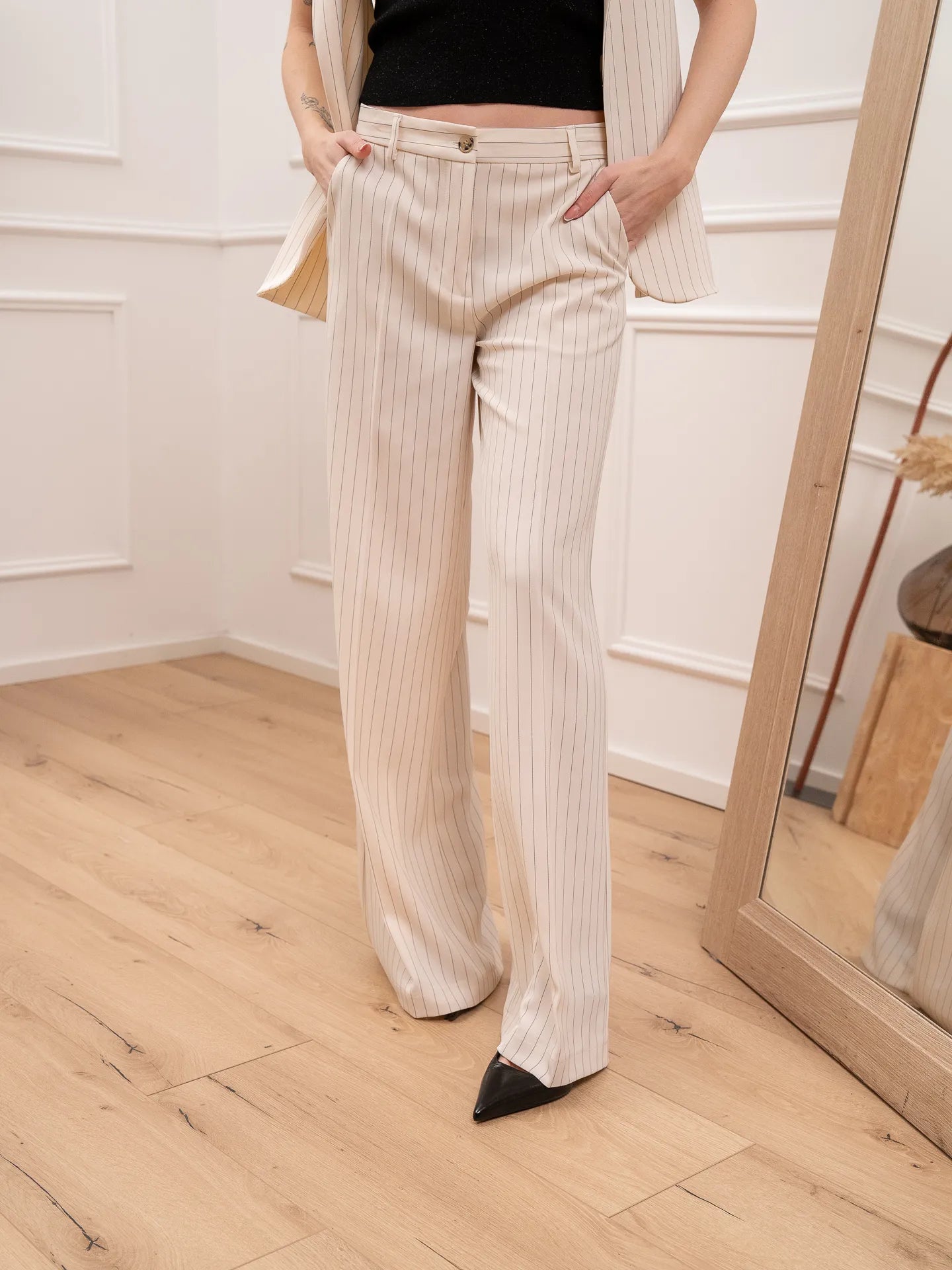 Pantaloni burro gessato nero - Vicolo