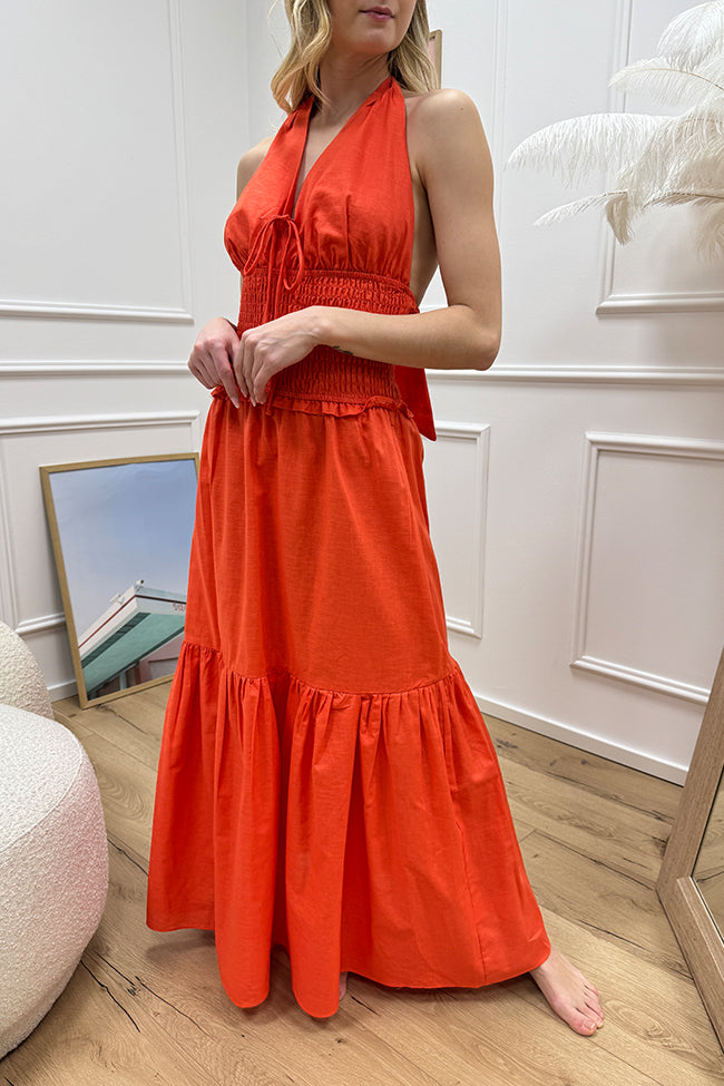 Vestito scollo halter corallo in cotone - Glamorous