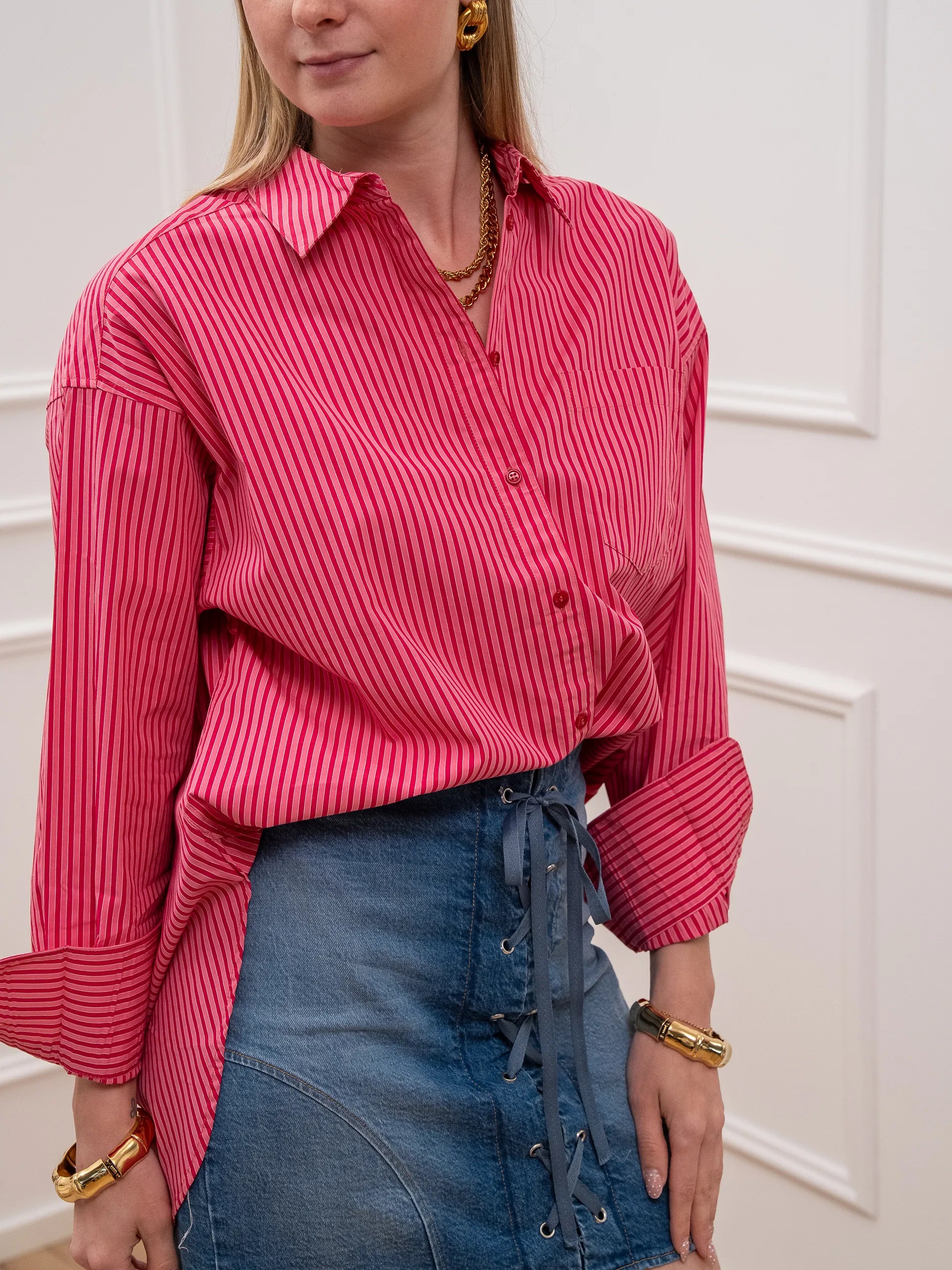 Camicia Jamie rigata fragola over - JJXX