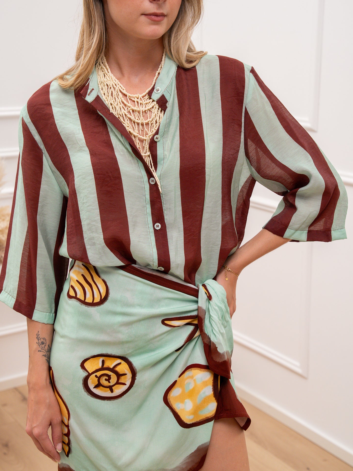 Camicia rigata Shell acqua e gianduia - Dixie