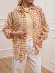 Camicia quadro coccio e giallo in cotone - HaveOne