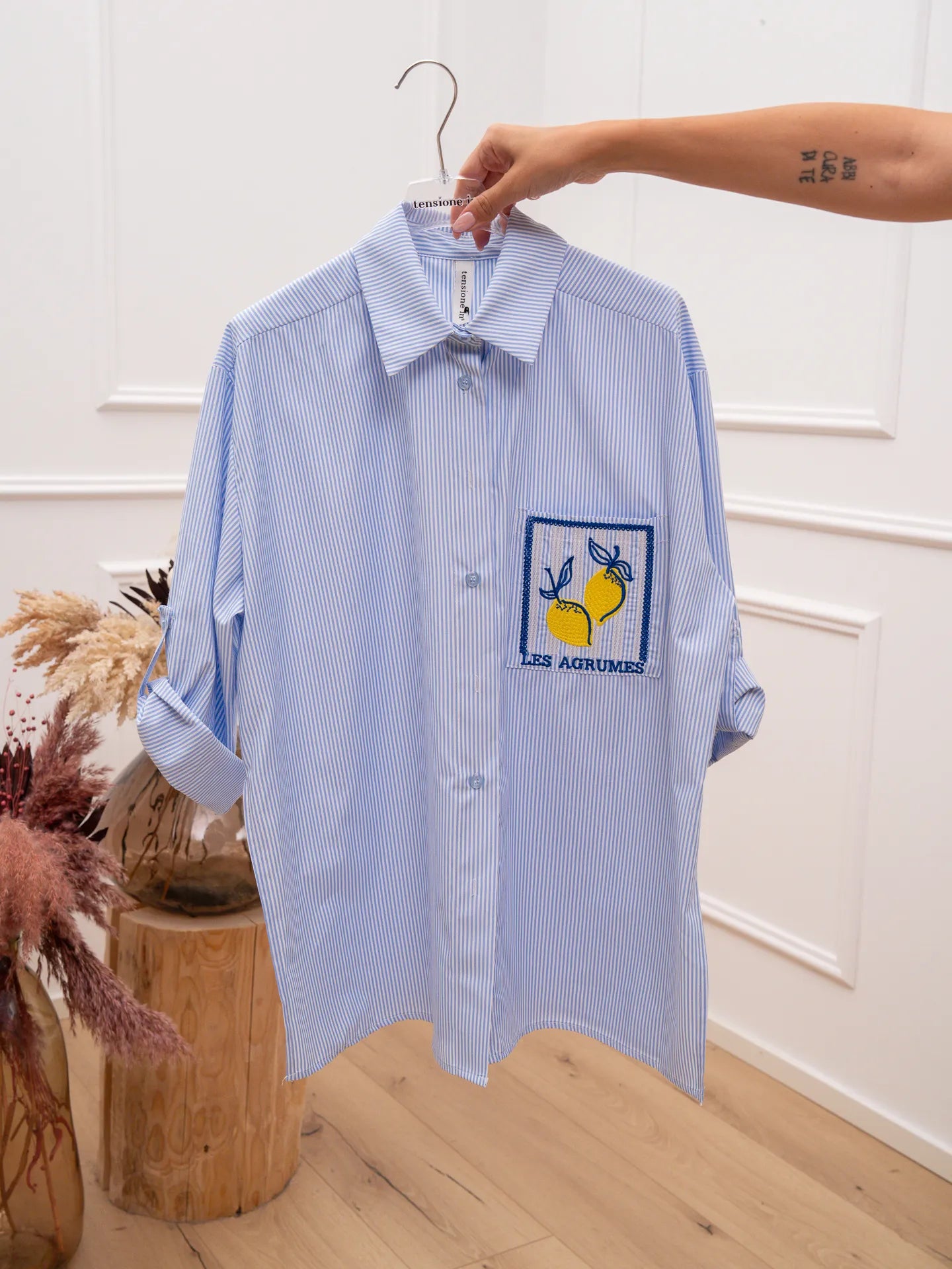Camicia rigata celeste patch Agrumes - Tensione In