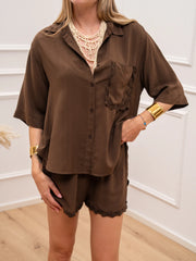 Camicia gianduia tasca bordo ondulato in viscosa - HaveOne