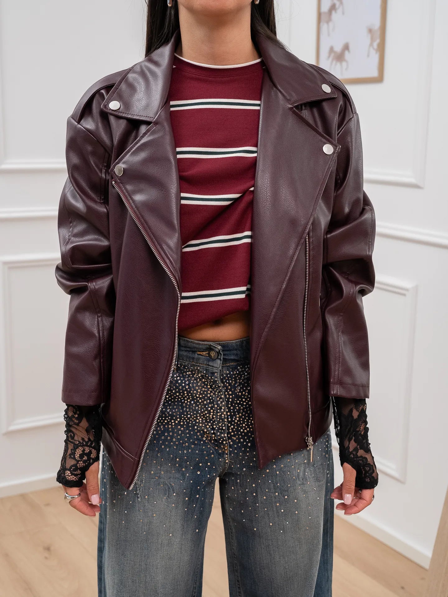 Chiodo over in ecopelle bordeaux con zip - HaveOne